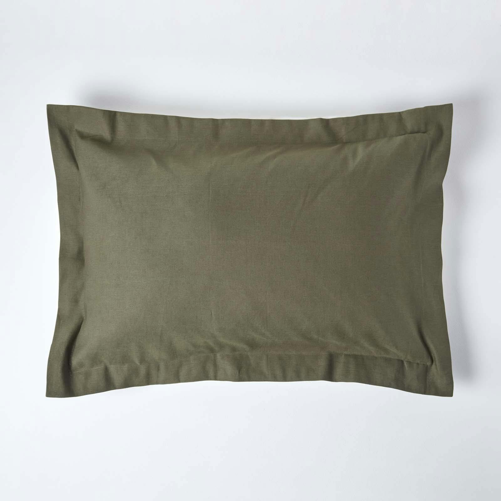 Rackhams Green French Flax Linen Oxford Pillowcase, King Size - Khaki