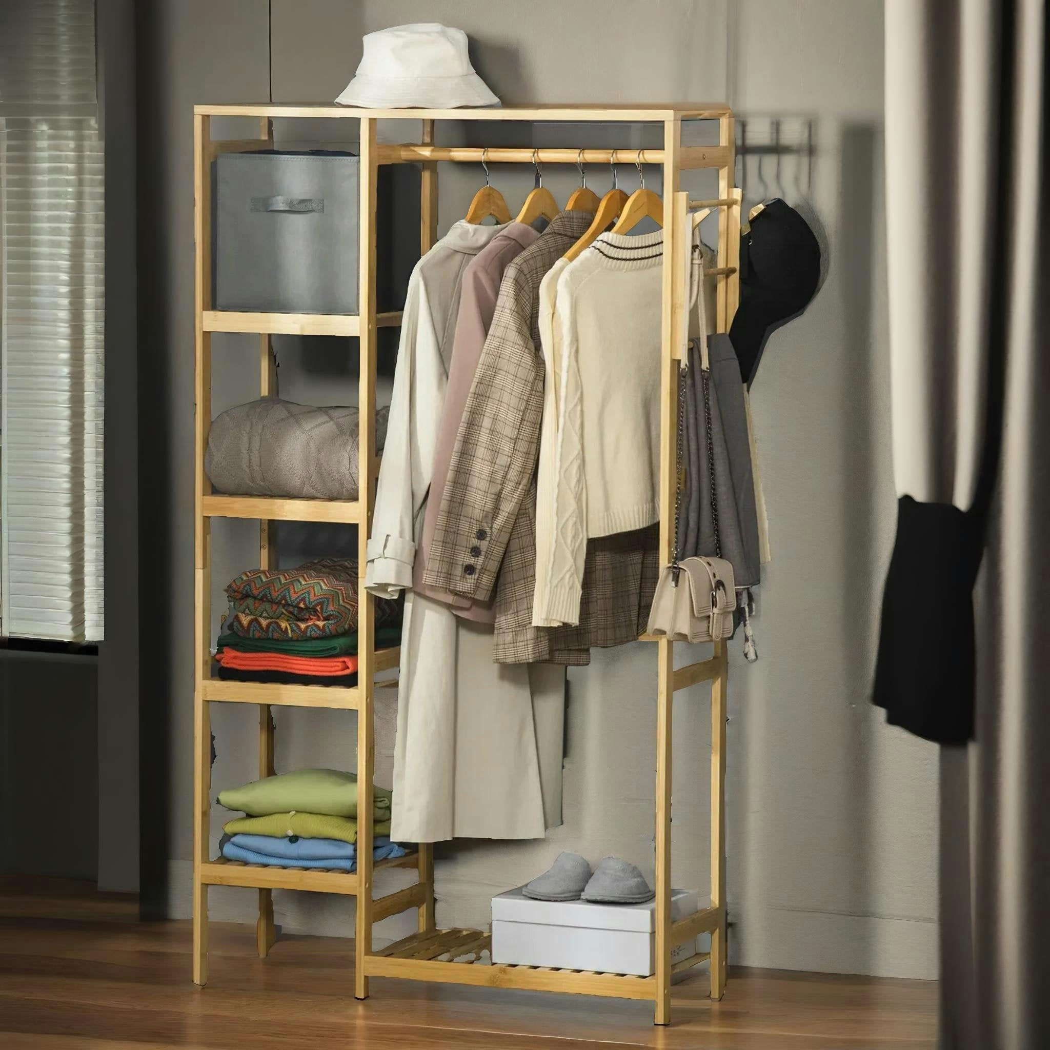 Bmbo Wooden 155Cm Tall Open Wardrobe With Shelves