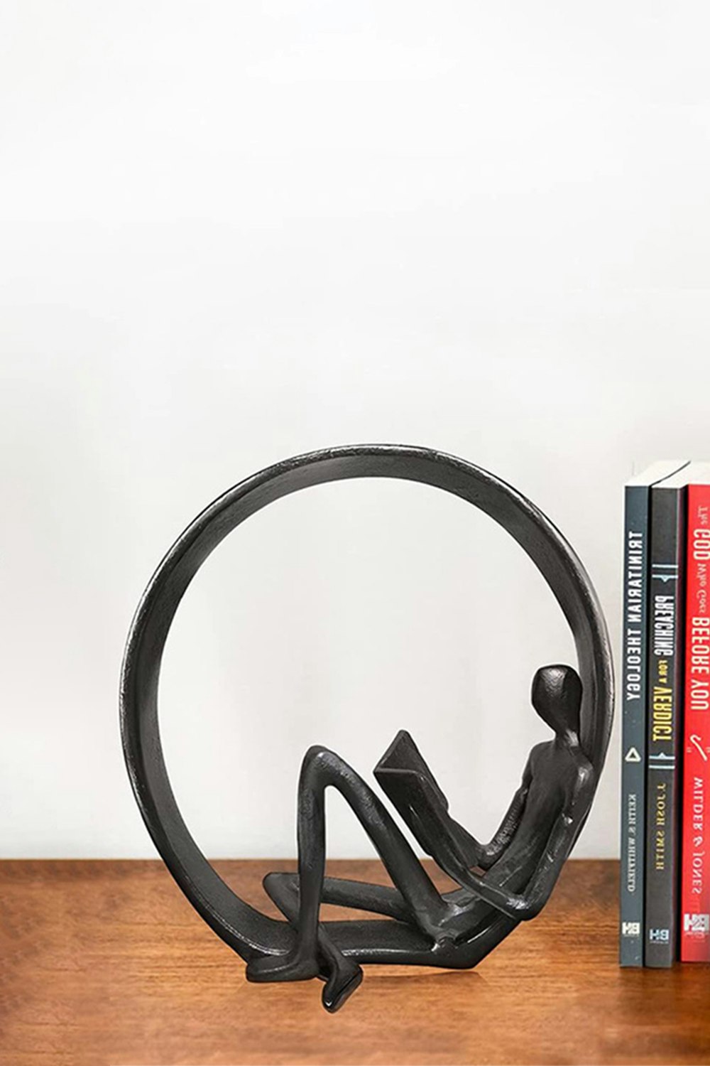 Rackhams Men's Black Metal Statue Reading In Circle Desktop Ornat Figurines