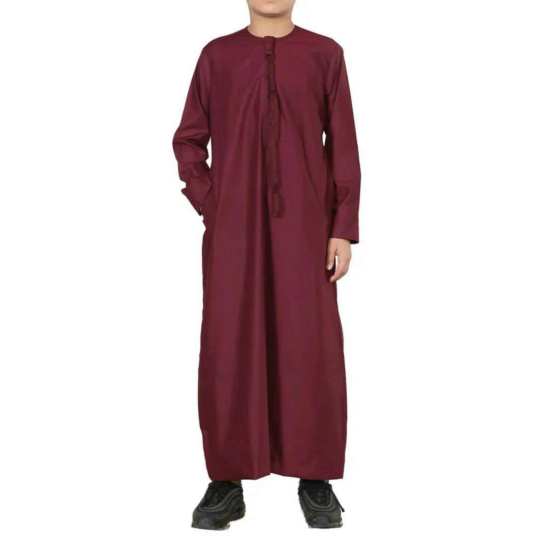 Thobez Boys Tt-001 - 'S Emirati Thobe Islamic Clothing String Tassel - Wine - 46