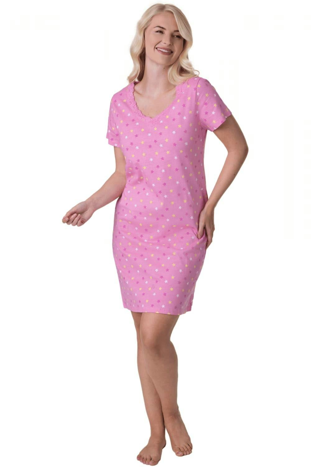 Camille Women's Pink Soft Cotton Summer Nightdresses - 10-12