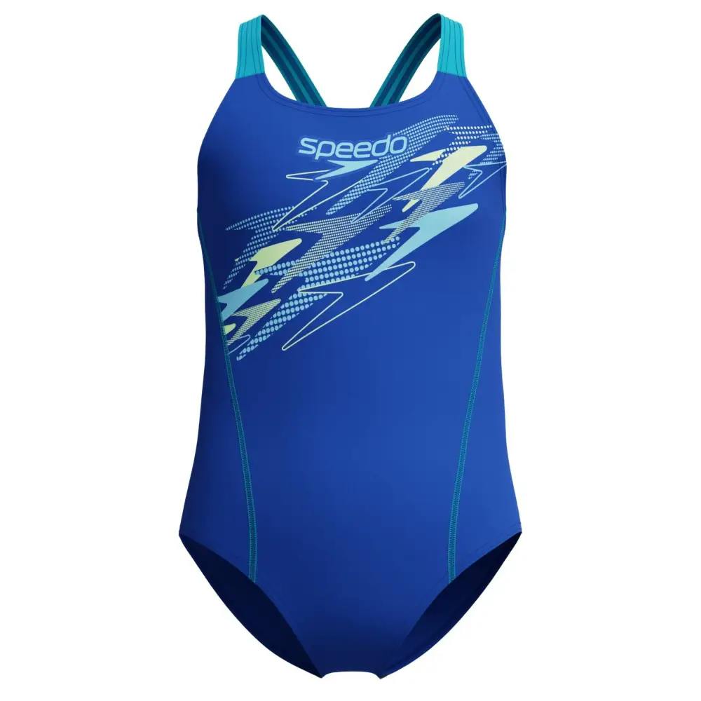Speedo Girls Blue/Turquoise Medley Logo Medalist Swimsuit - Age 9-10