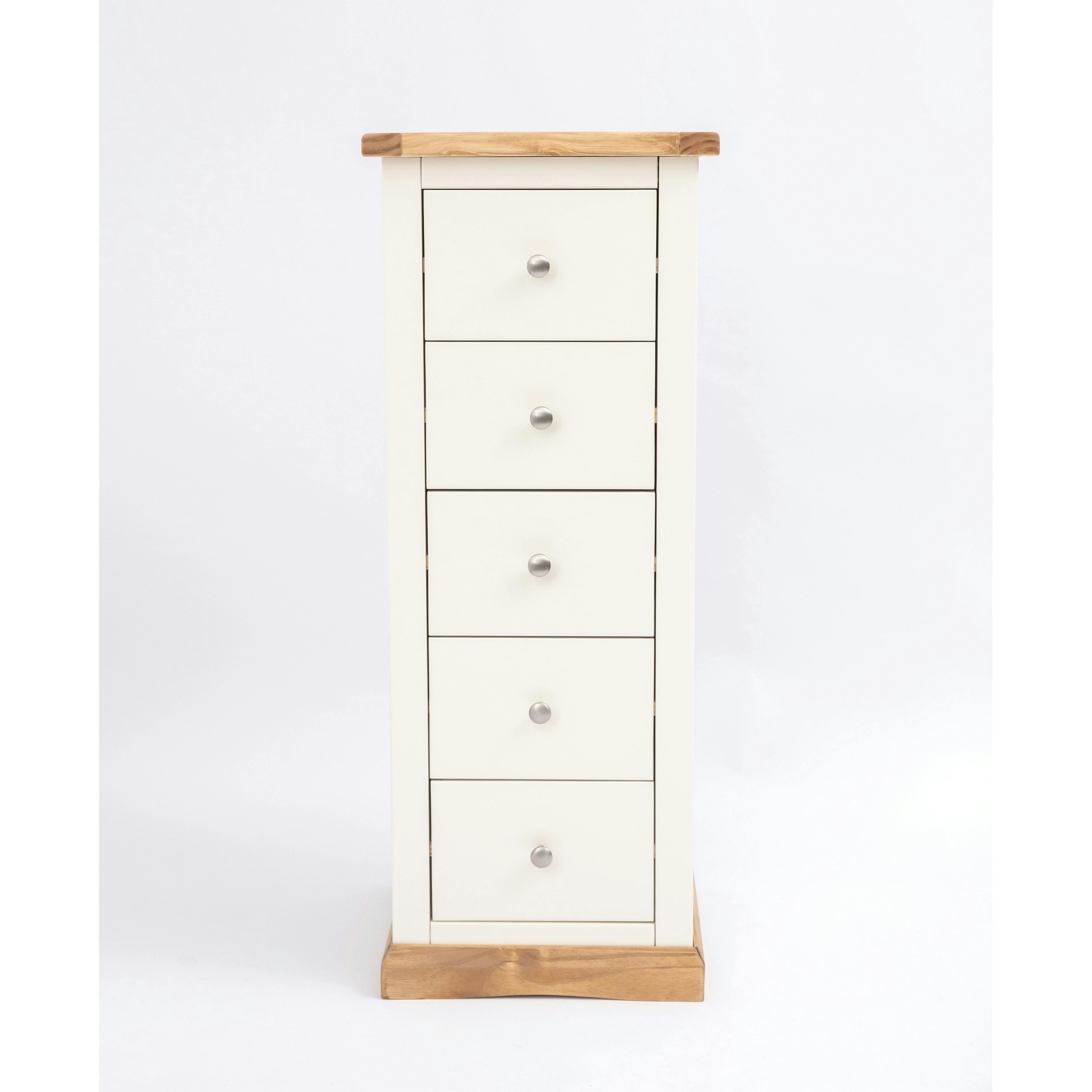 Cabinet Bits White Trevi 5 Drawer Narrow Chest Of Drawers Chrome Knob - Off