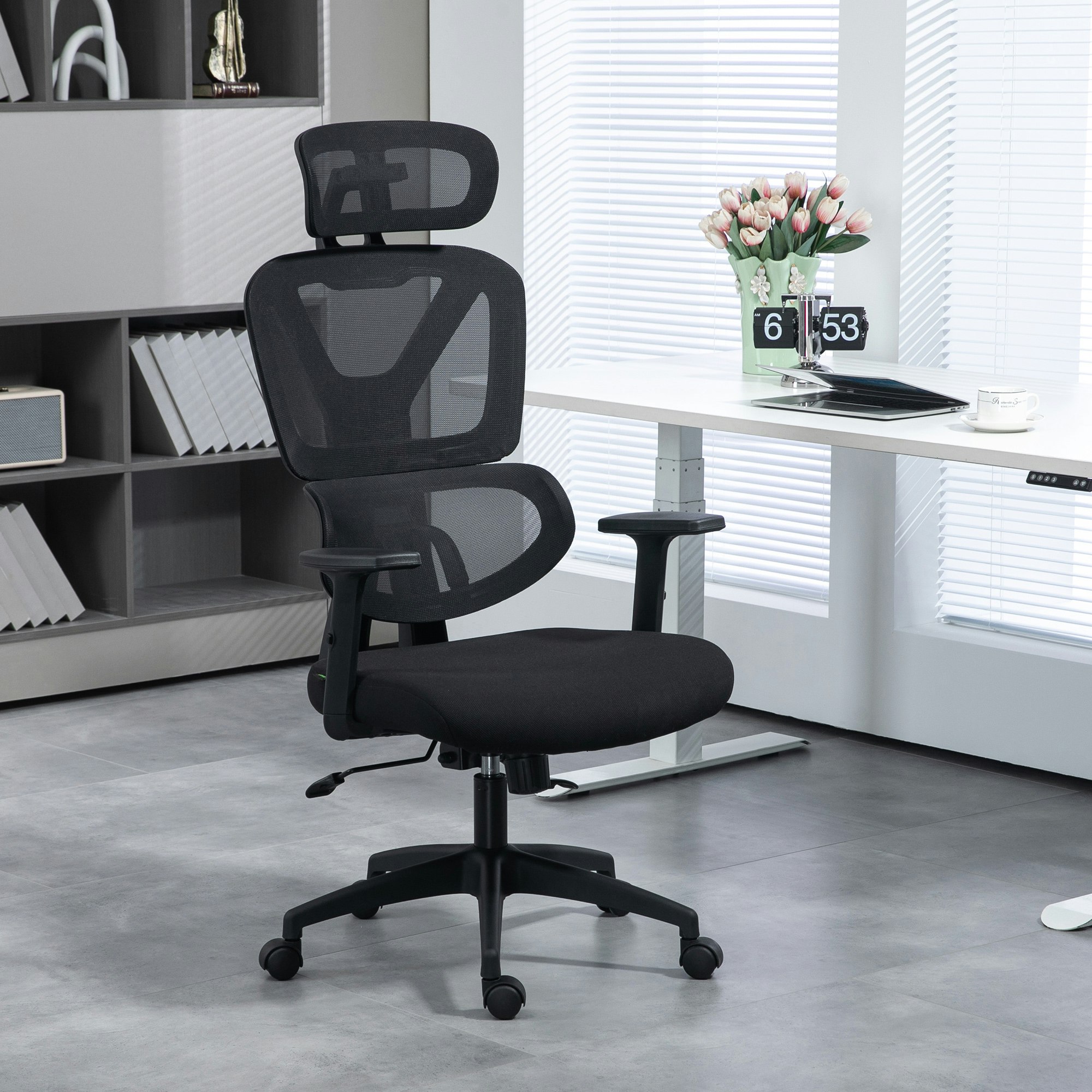 Vinsetto Black Mesh Office Chair Swivel Desk Chair W/ Adjustable Height Headrest