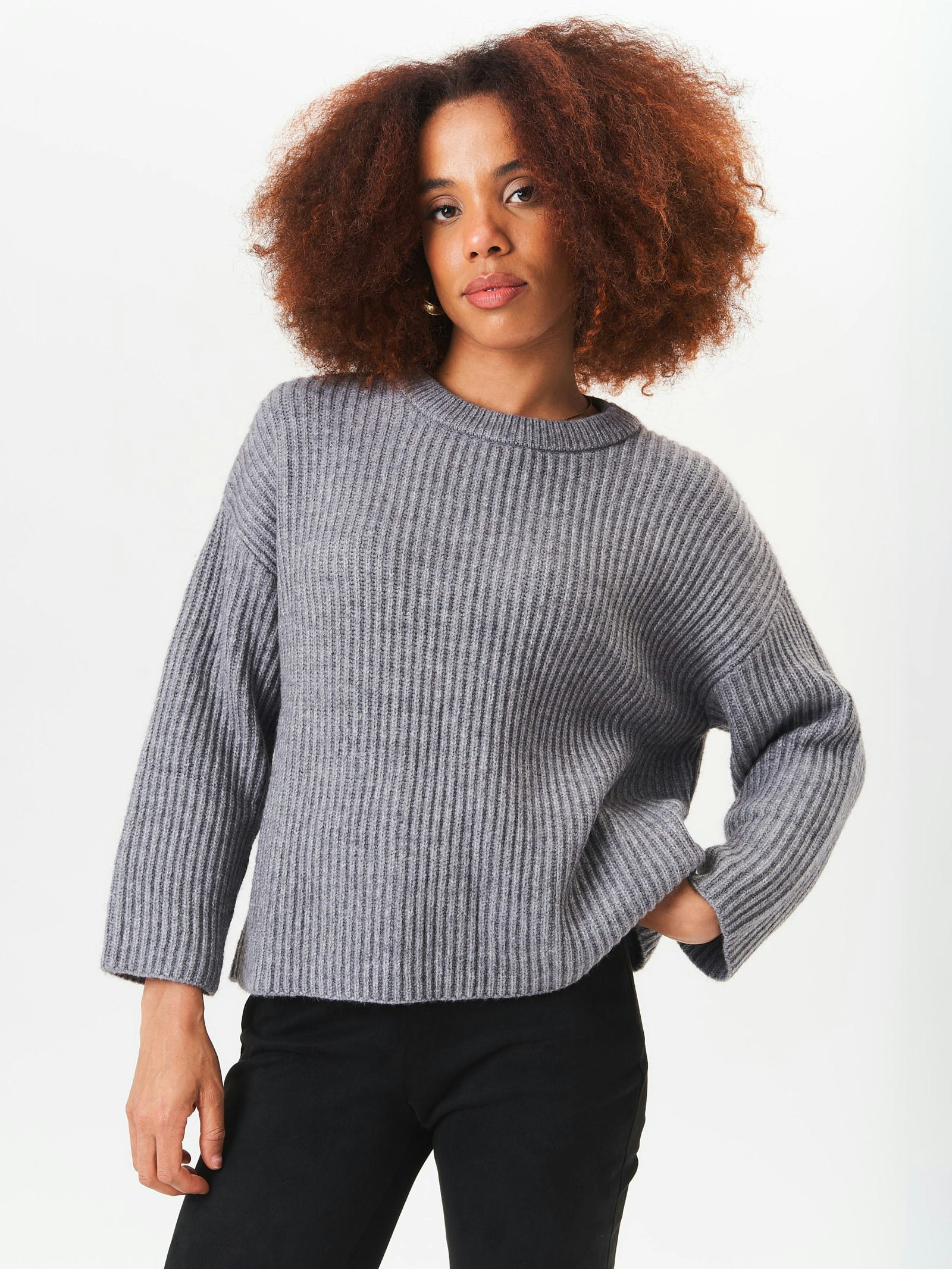 Gini London Grey Chunky Knit Oversized Jumper - L-Xl (Uk 14-16/Us 10-12/Eu 42-44)