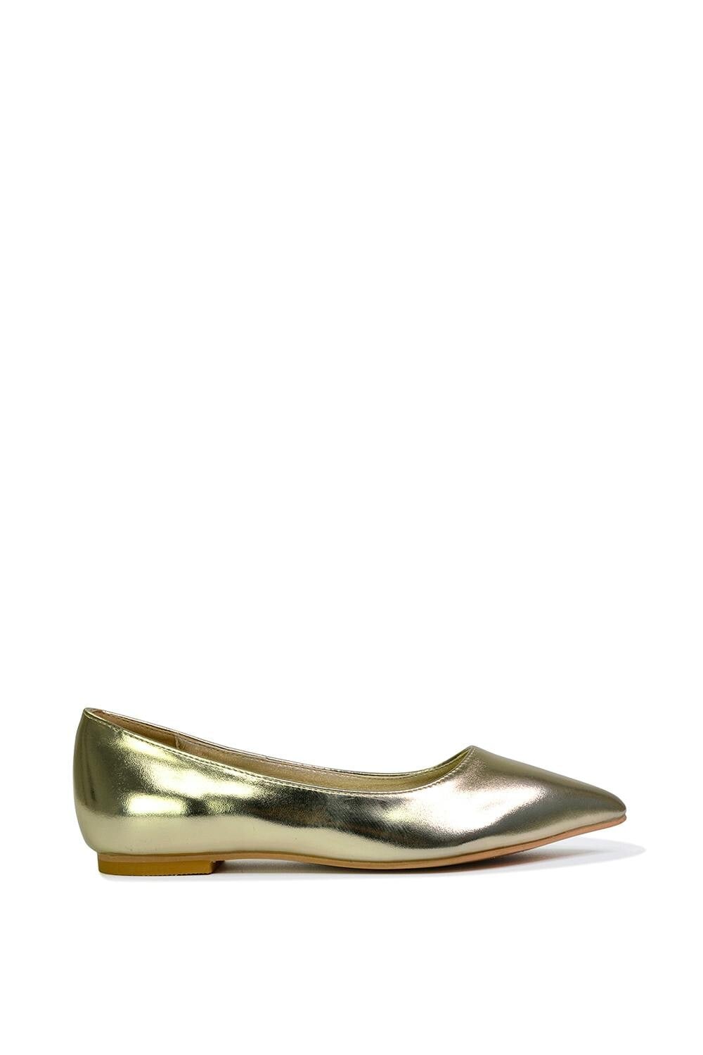 Xy London Women's Gold Pointed Toe Slip On Flat Ballerina Pump Shoes - 8