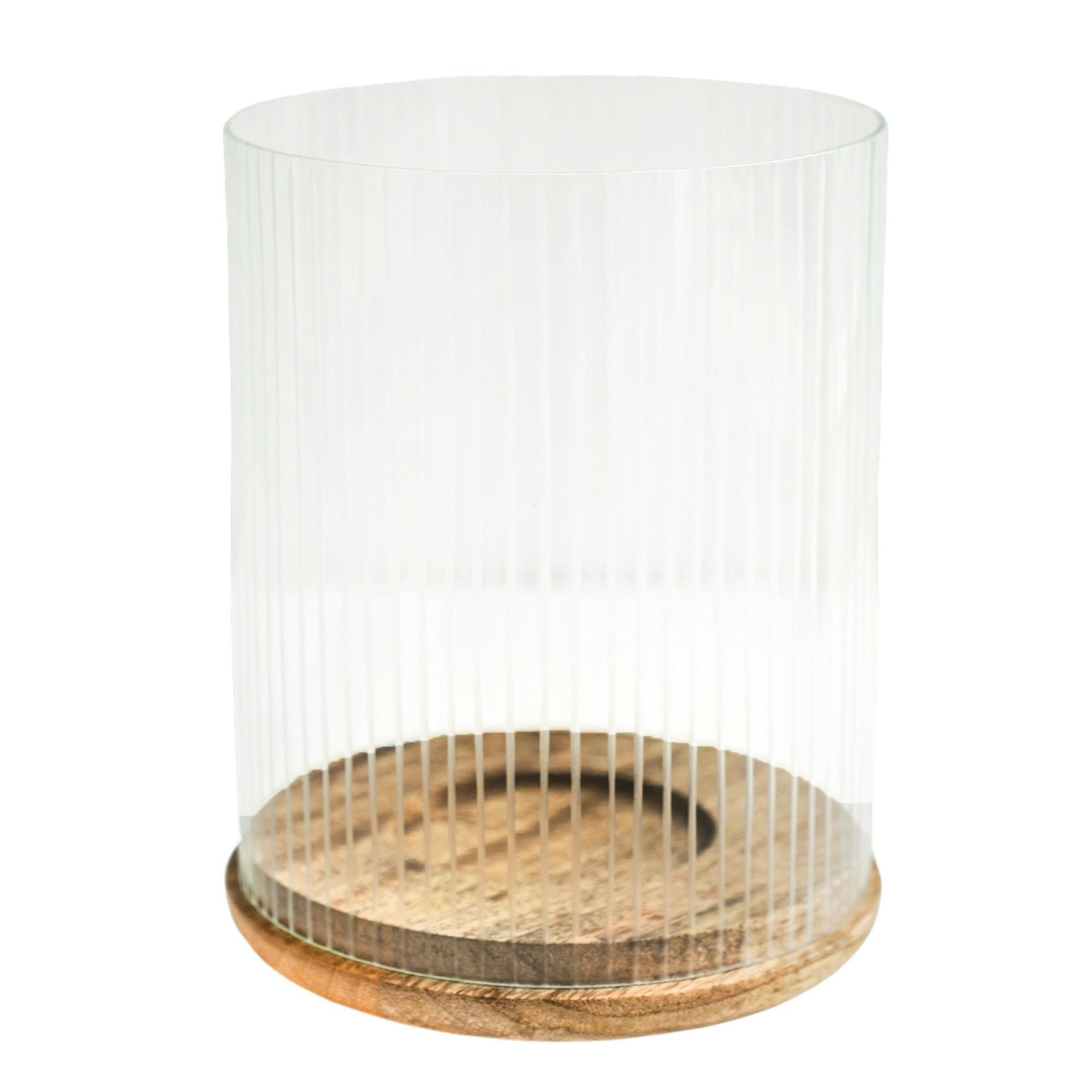 Rackhams Amelia Ribbed Glass Wooden Candle Holder - Medium