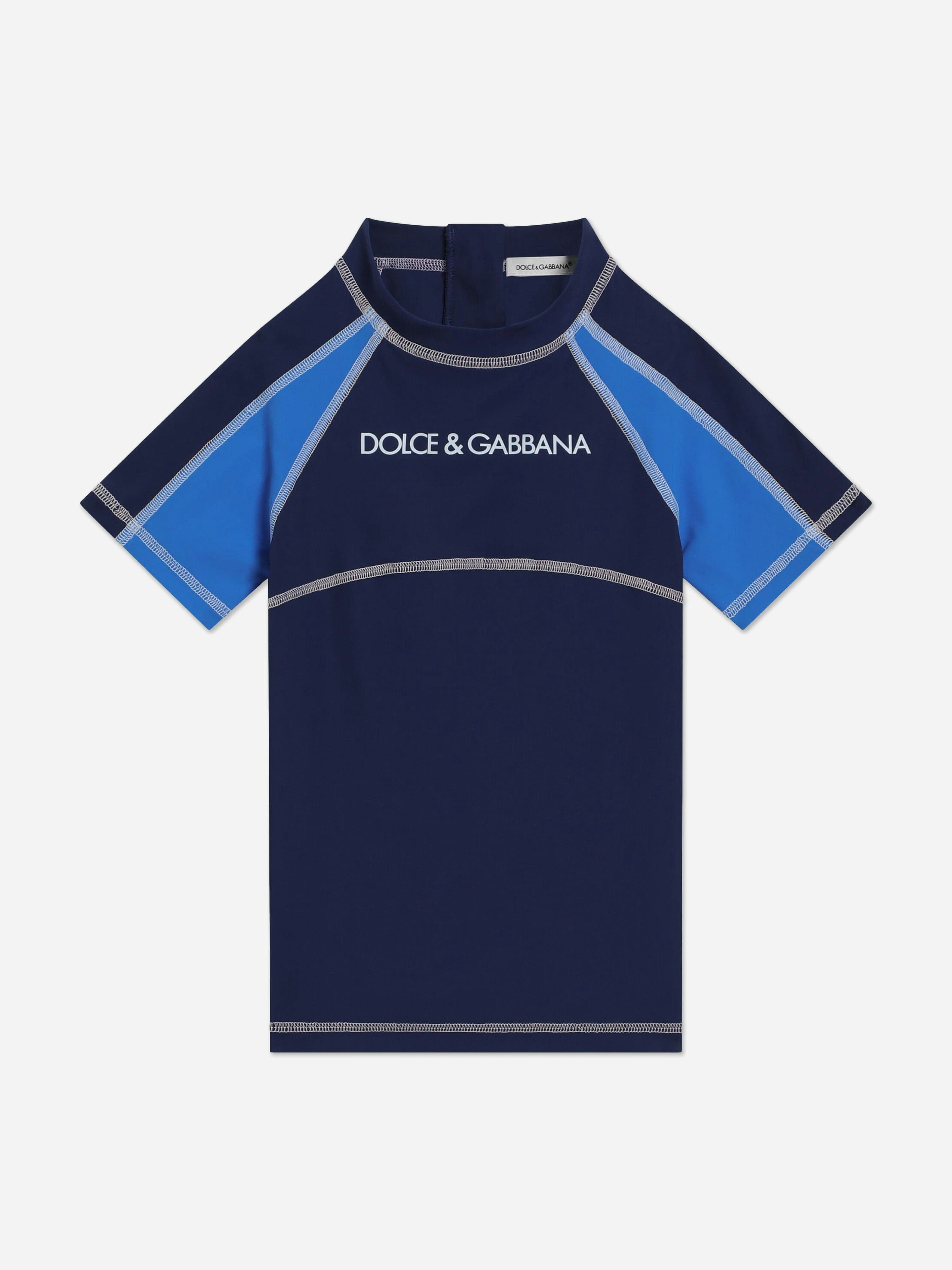 Dolce & Gabbana Kids Boys Blue Dolce & Gabbana Logo Swim Top In - 2 Yrs