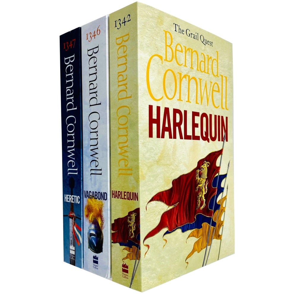 Harpercollins Bernard Cornwell Grail Quest 3 Books Collection Set Vagabond, Harlequin, Heretic