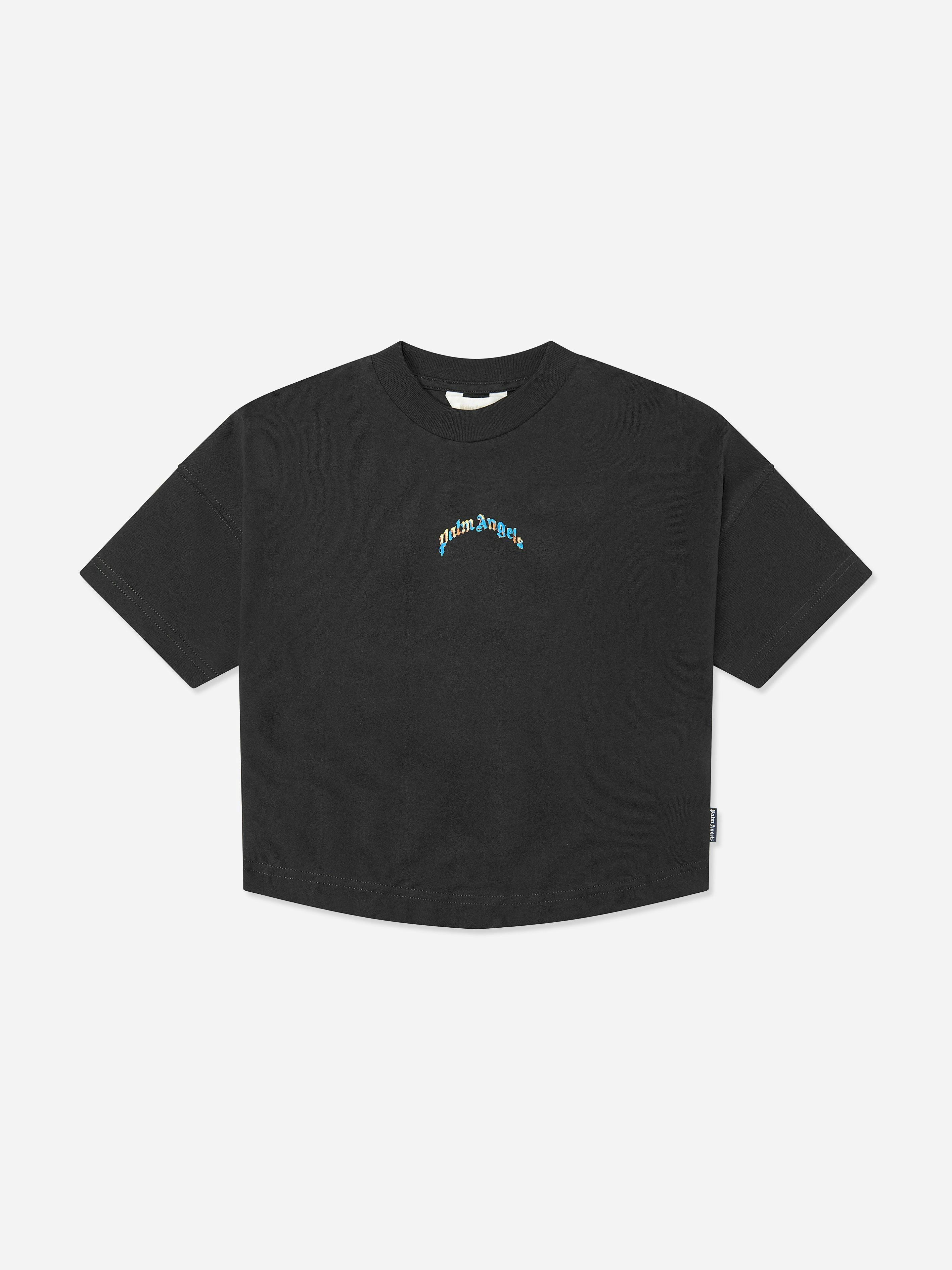 Palm Angels Boys Black Curved Logo Jersey T-Shirt In - 6 Yrs