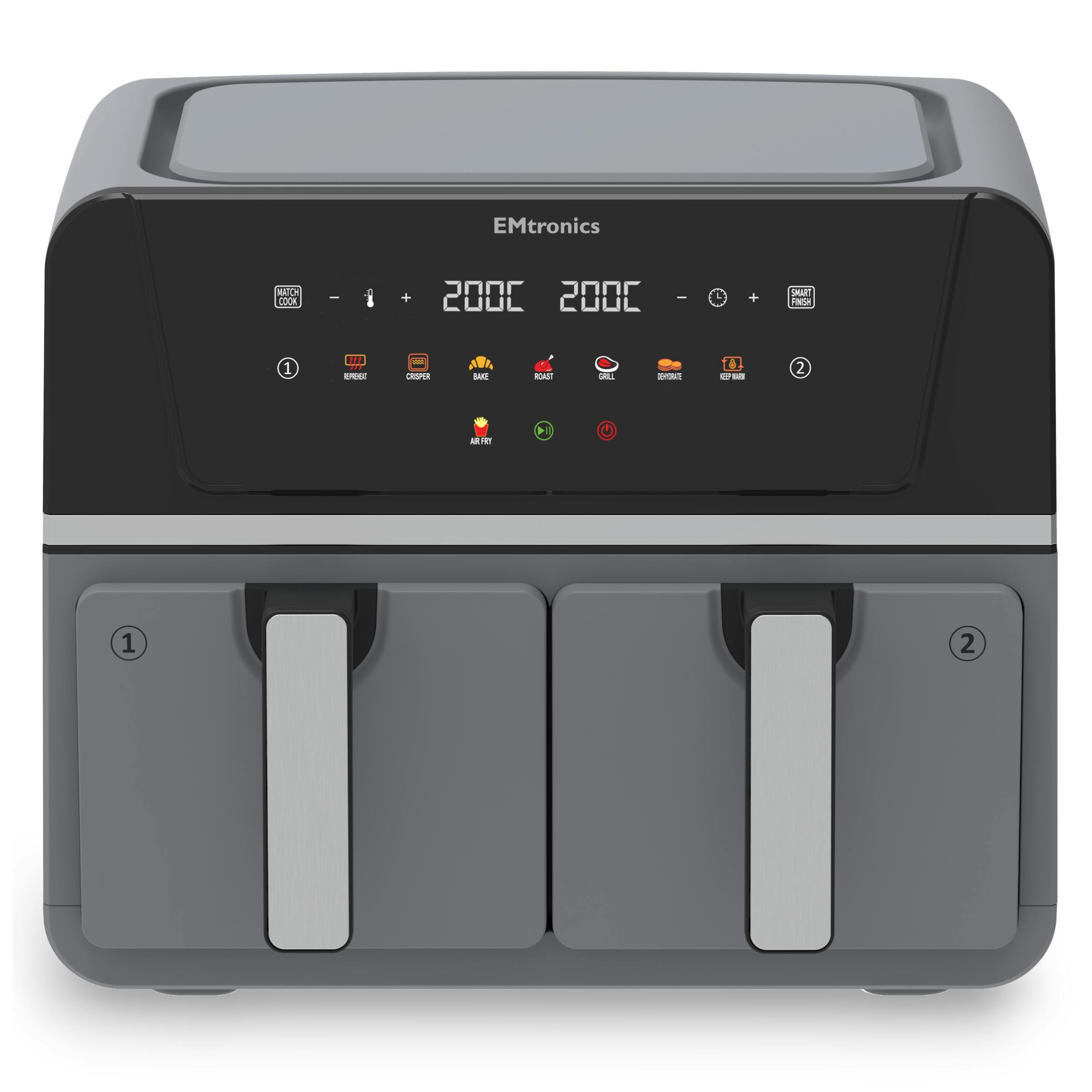 Emtronics Grey Dual Air Fryer 9 Litre - Various Colours - Standard