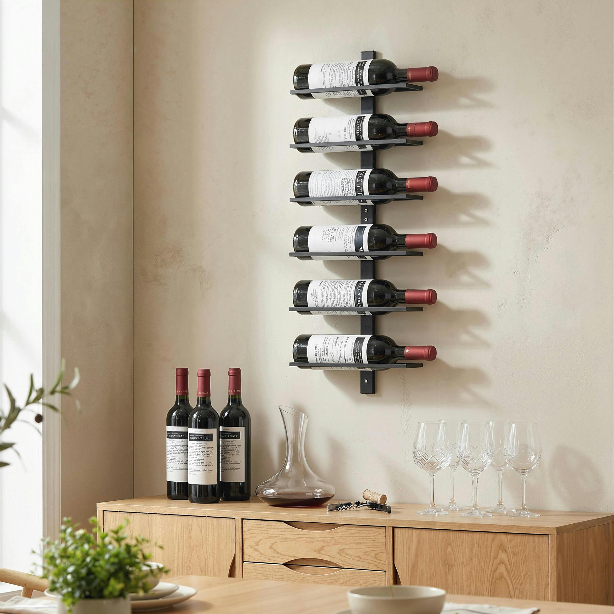 Homcom Black Wall Mount Wine Rack For Wine Bottles, - 6 Wine Bottles