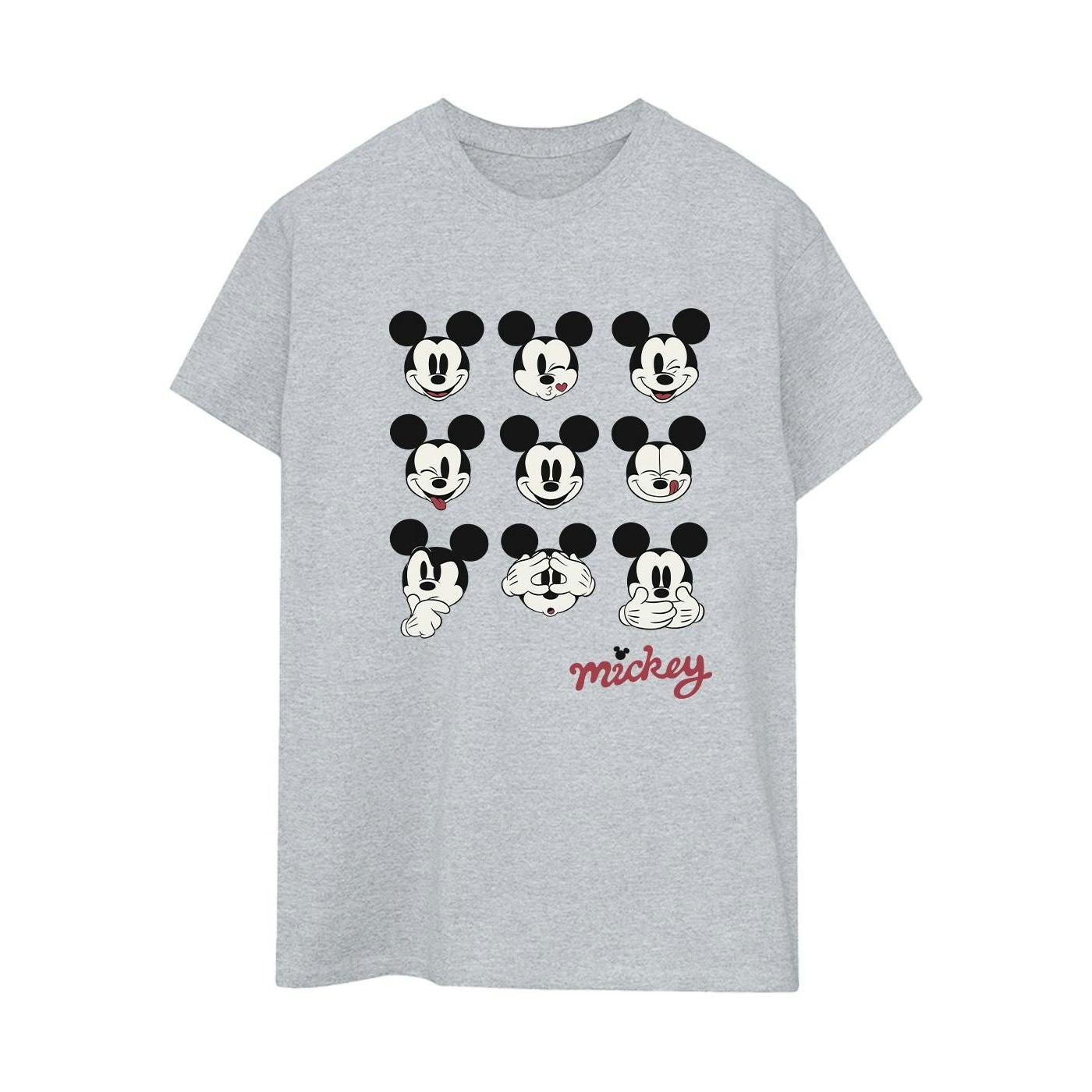 Disney Women's Grey / Mickey Mouse Many Faces Cotton Boyfriend T-Shirt - Sports - Sports - Medium