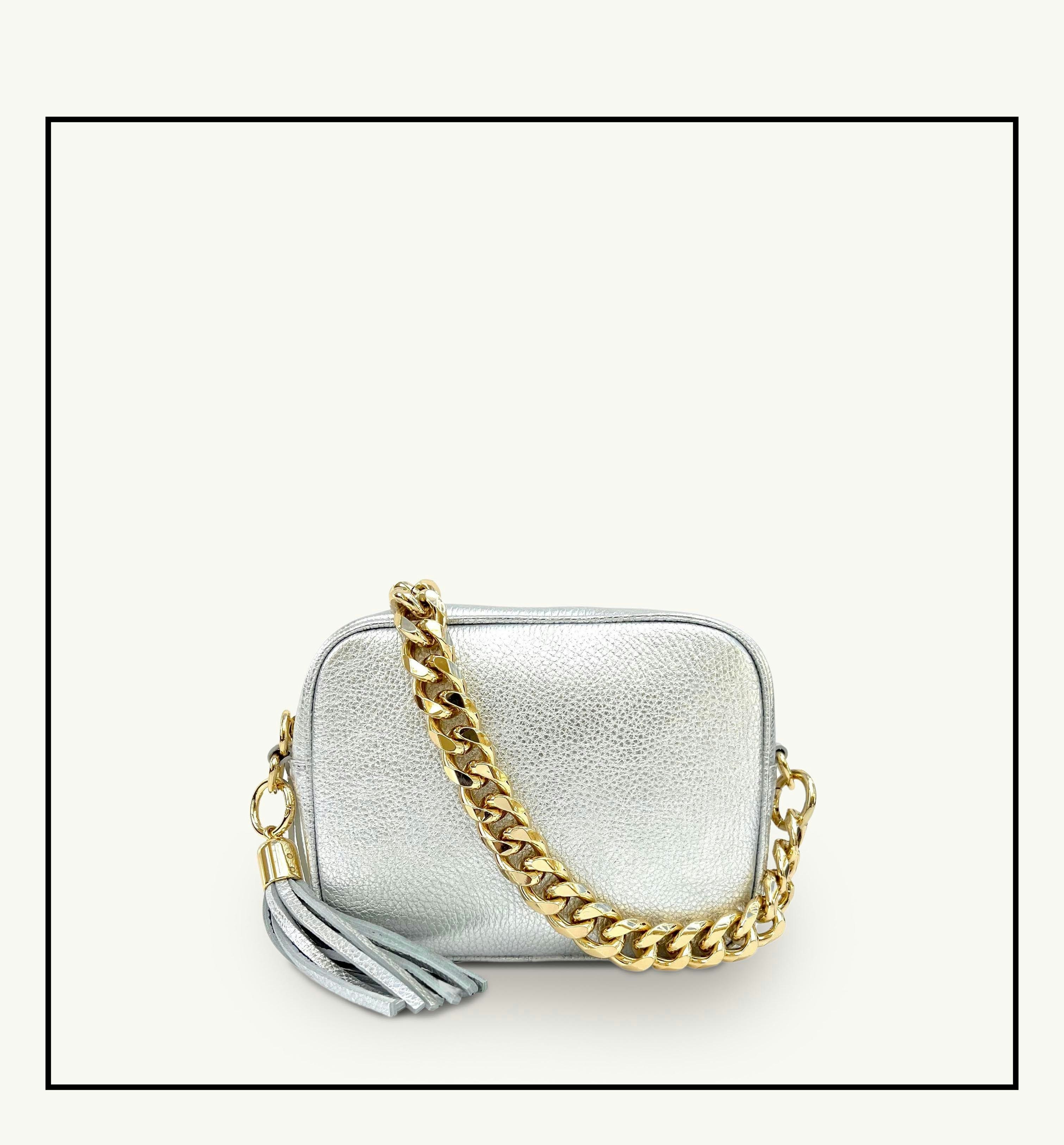 Apatchy London Silver/Gold The Tassel Leather Crossbody Bag With Chain Strap 7Cm