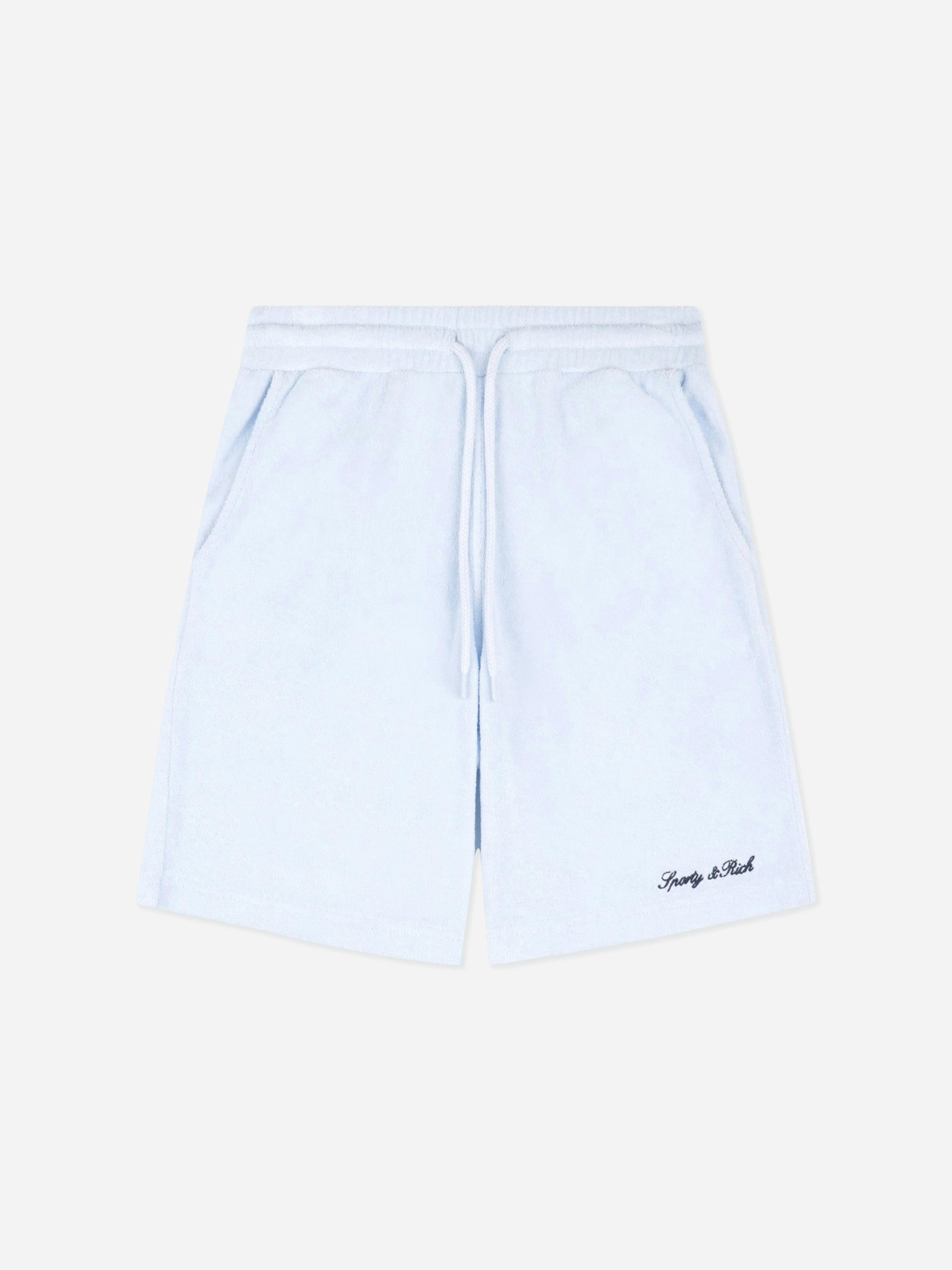 Sporty & Rich Blue Kids Signature Logo Terry Shorts In - 8 - 10 Yrs