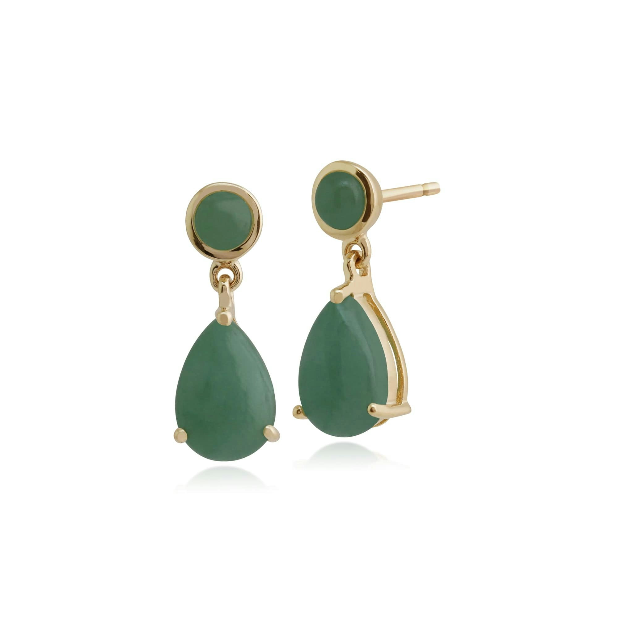 Gemondo Green/Yellow/Gold Classic Pear & Round Jade Drop Earrings In 9Ct