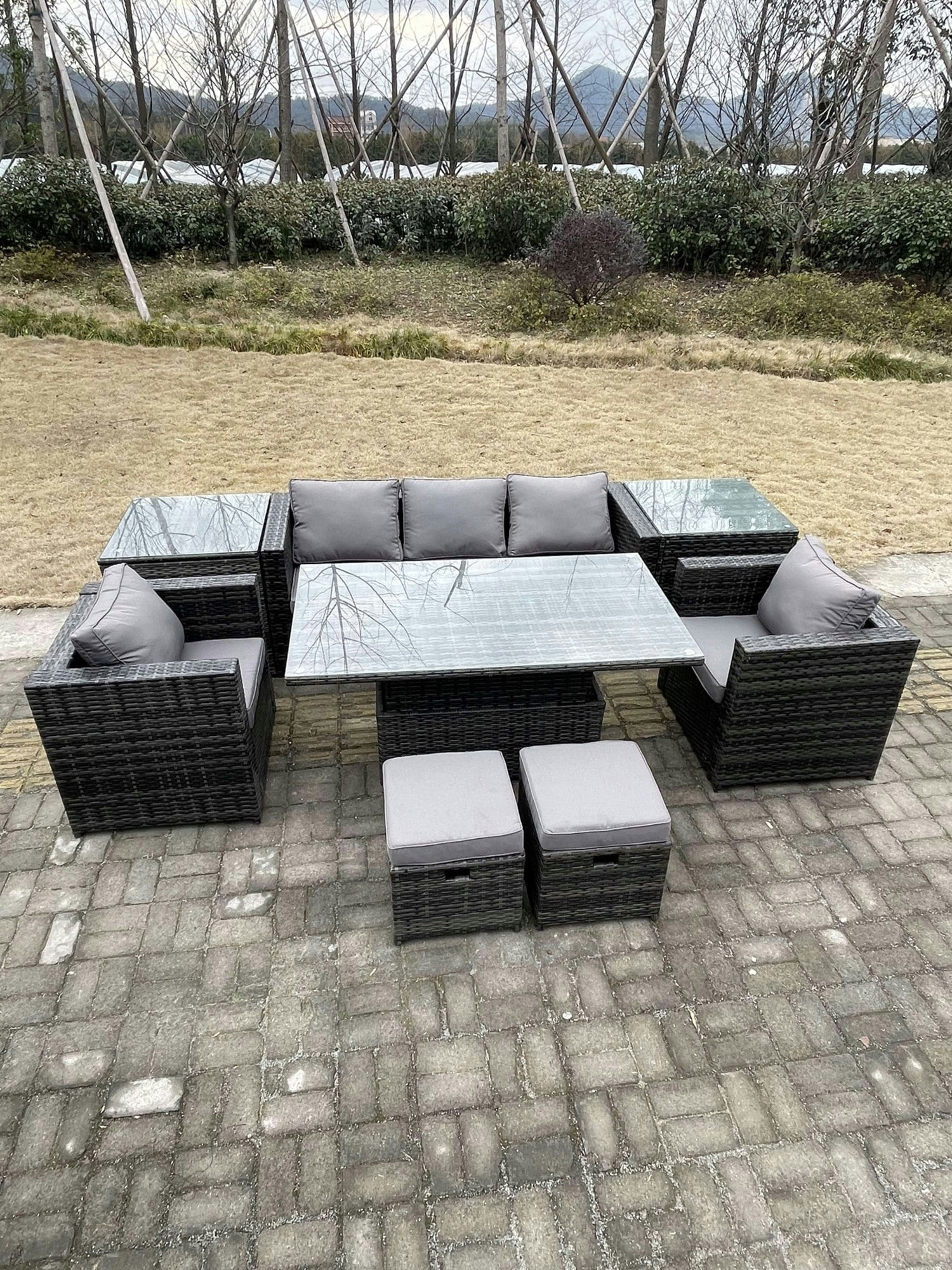 Fimous (4 Seater ) Rattan Outdoor Furniture Gas Fire Pit Dining Table Chairs Sofa - Image 2