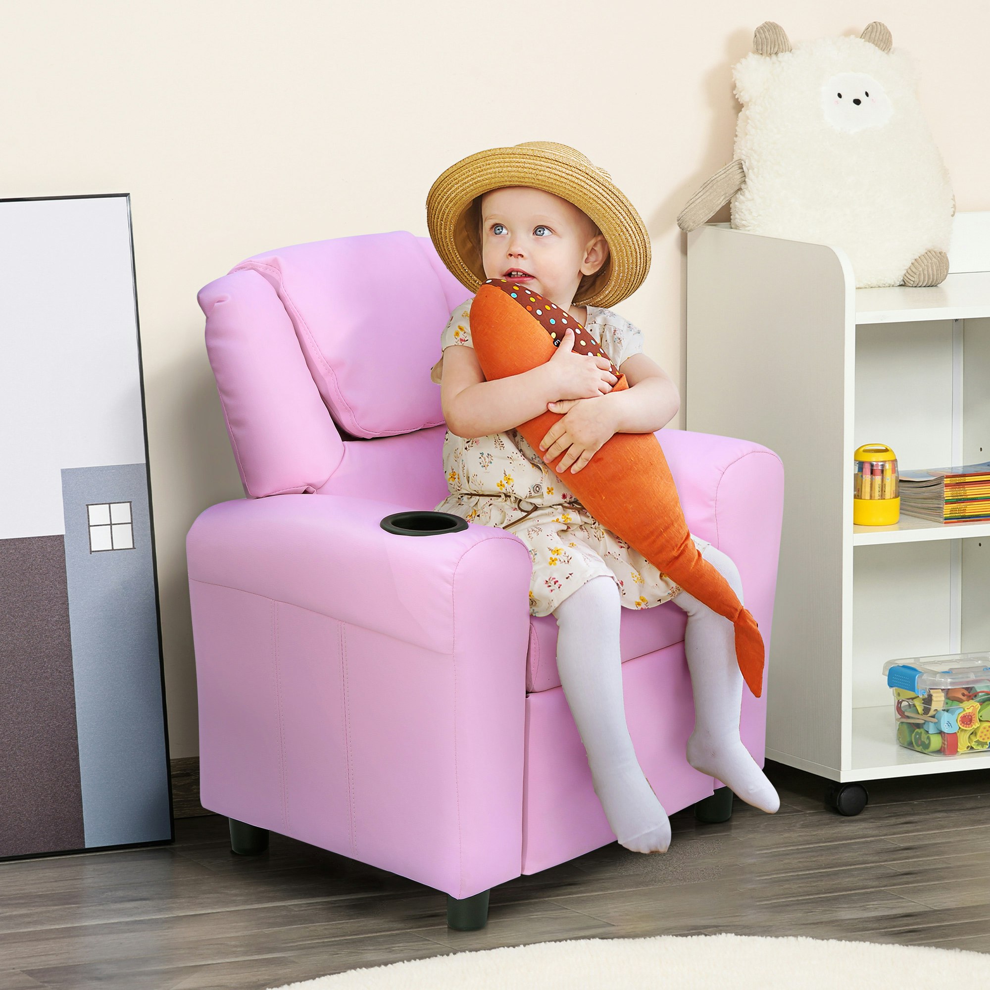 Rackhams Pink Kids Recliner Chair With Adjustable Backrest And Footrest,