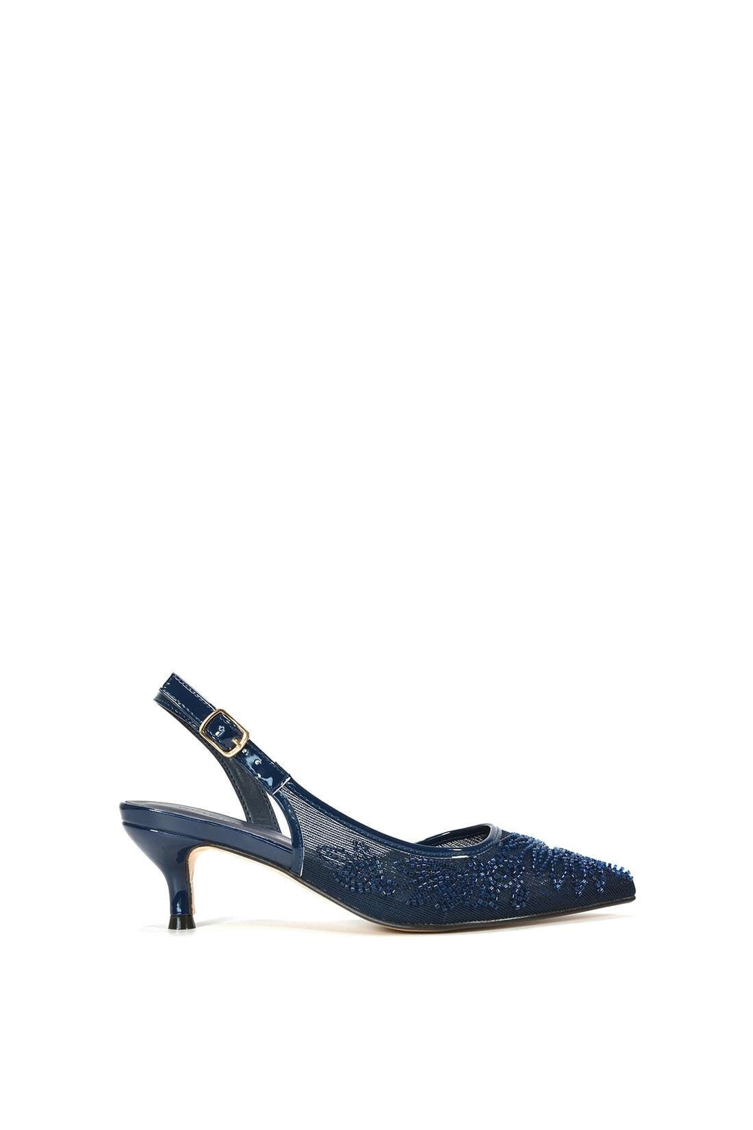 Xy London Women's Embroidered Slingback Court Shoes With Kitten Heel - Navy - 4