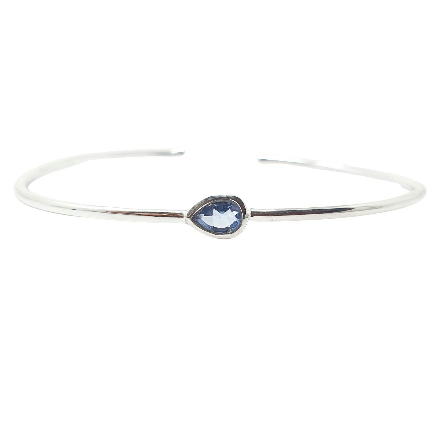 Harfi Silver/Blue Minimalist Sterling Topaz December Birthstone Bangle Bracelet