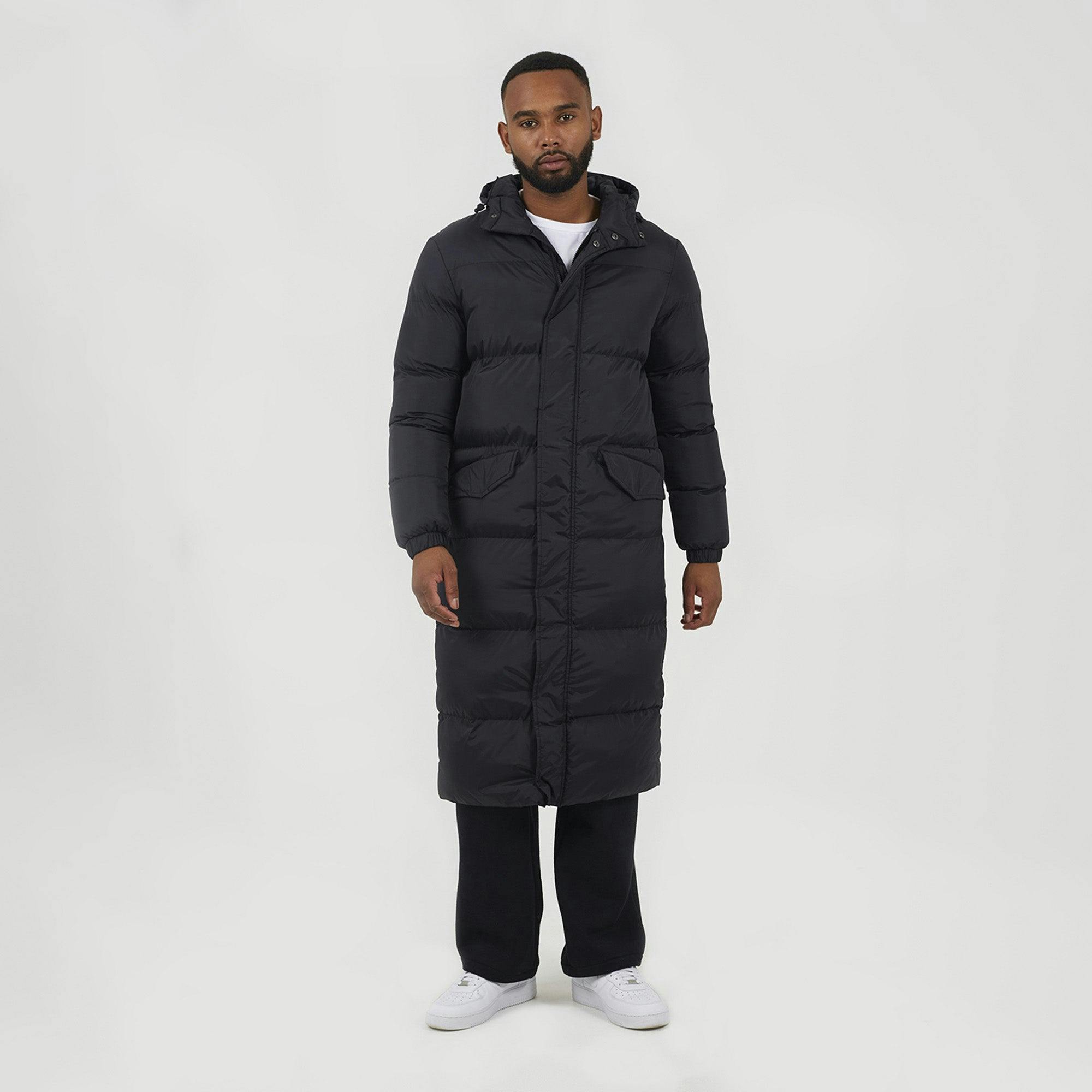 Brave Soul Black Long Length Hooded Padded Puffer Coat - S