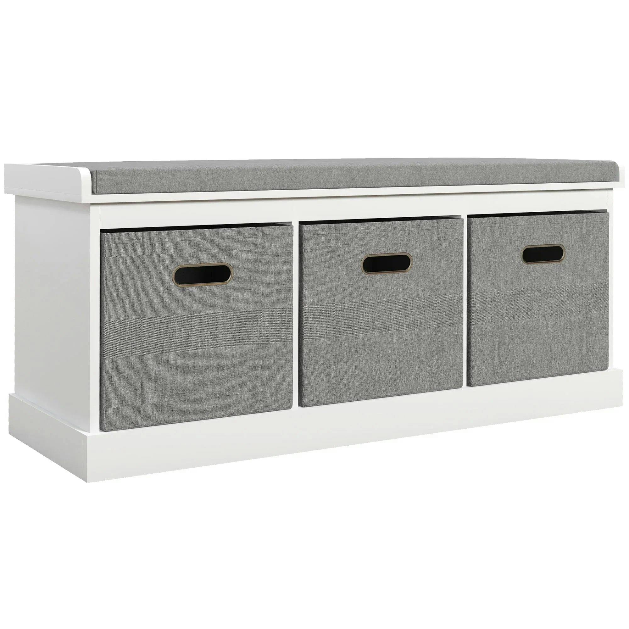 Homcom Grey/White Shoe Bench With Seat, Shoe Storage Bench With Fabric Drawers, - Image 7