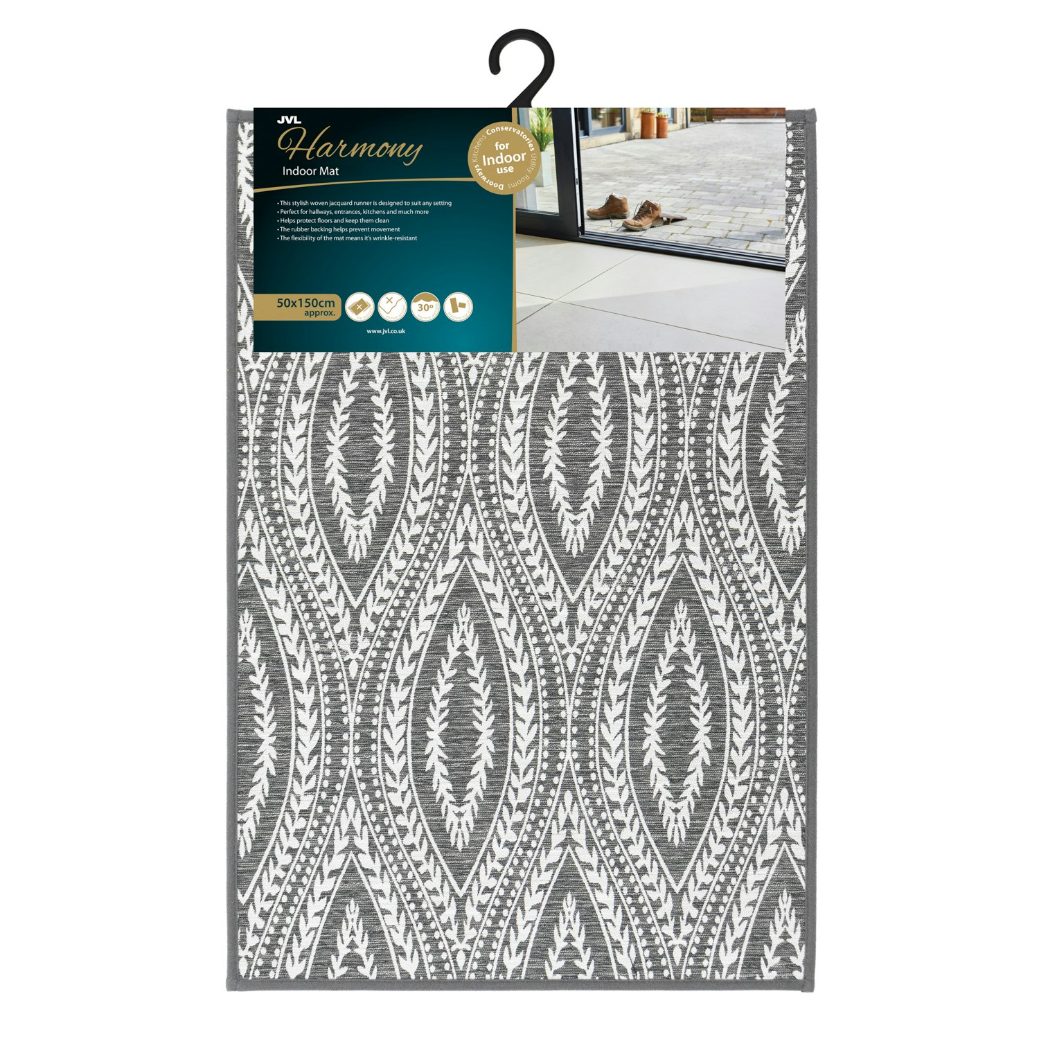 Rackhams Grey Harmony Machine Washable Entrance Doormat - 50X75cm - Eyes
