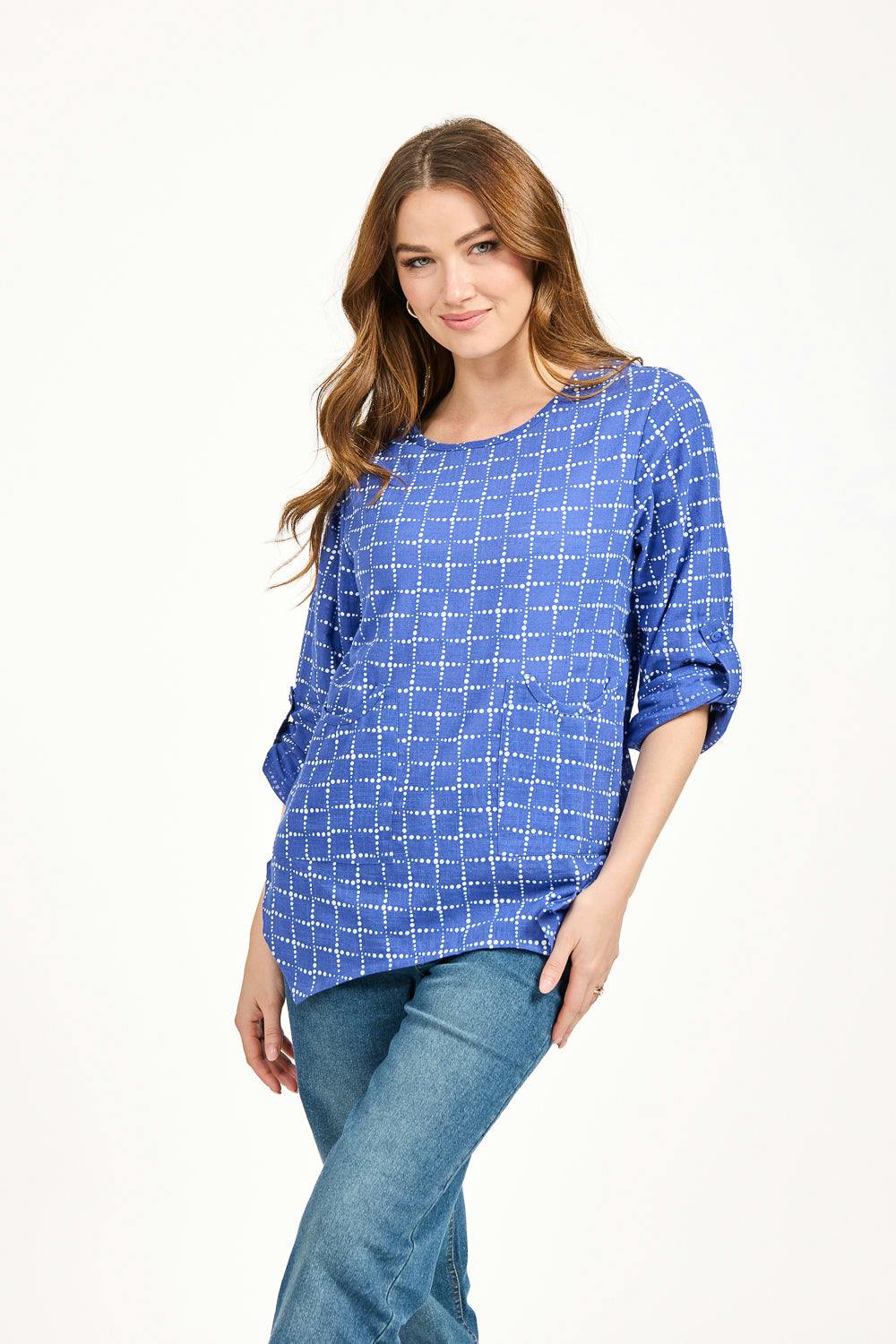 Mudflower Blue Dotted Check Print Top - 16