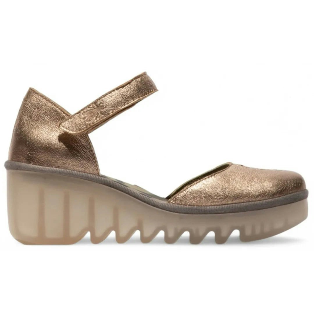 Fly London Women's Gold Biso305fly - Wedge Heel Closed Toe Leather Sandals - Uk 9