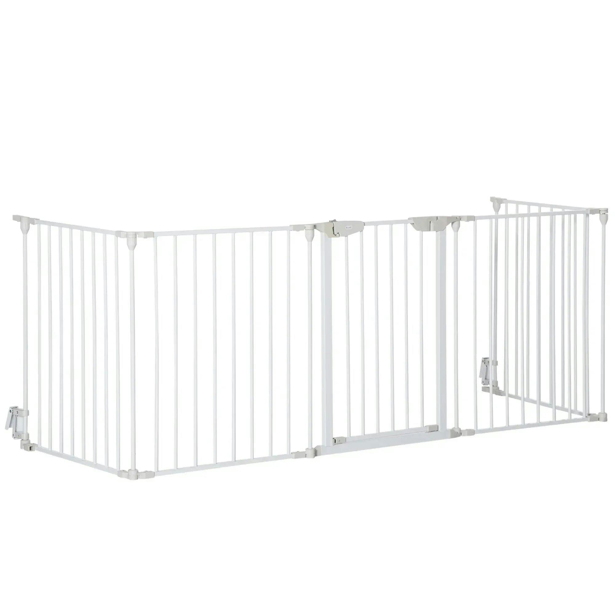 Pawhut White Pet Safety Gate 3-Panel Playpen Fireplace Metal Fence Stair Barrier In - Image 6