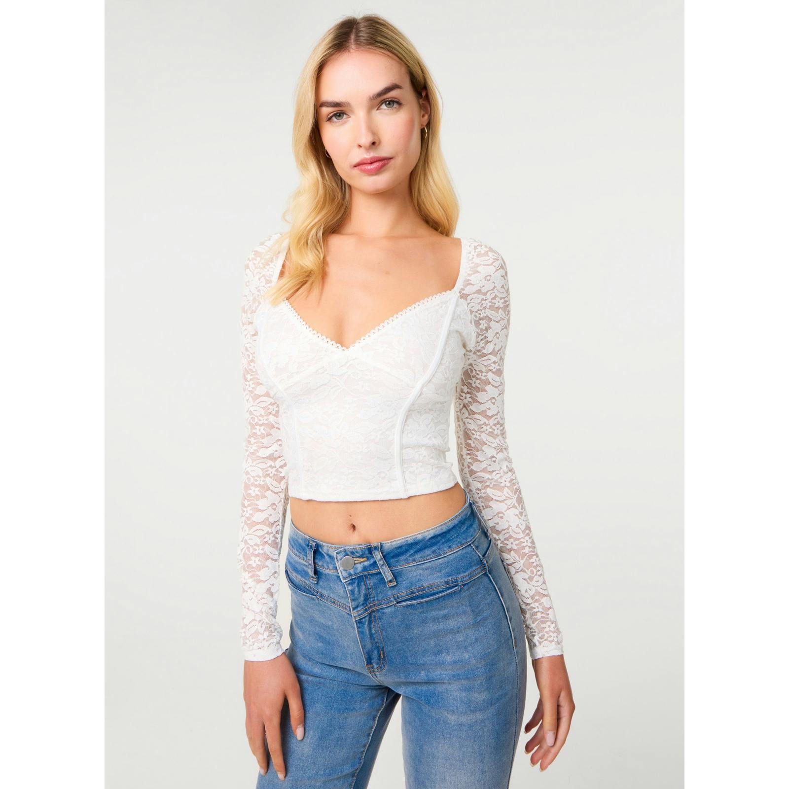 Pink Vanilla Pink/Ivory Vanilla Long Sleeve Lace Top - L