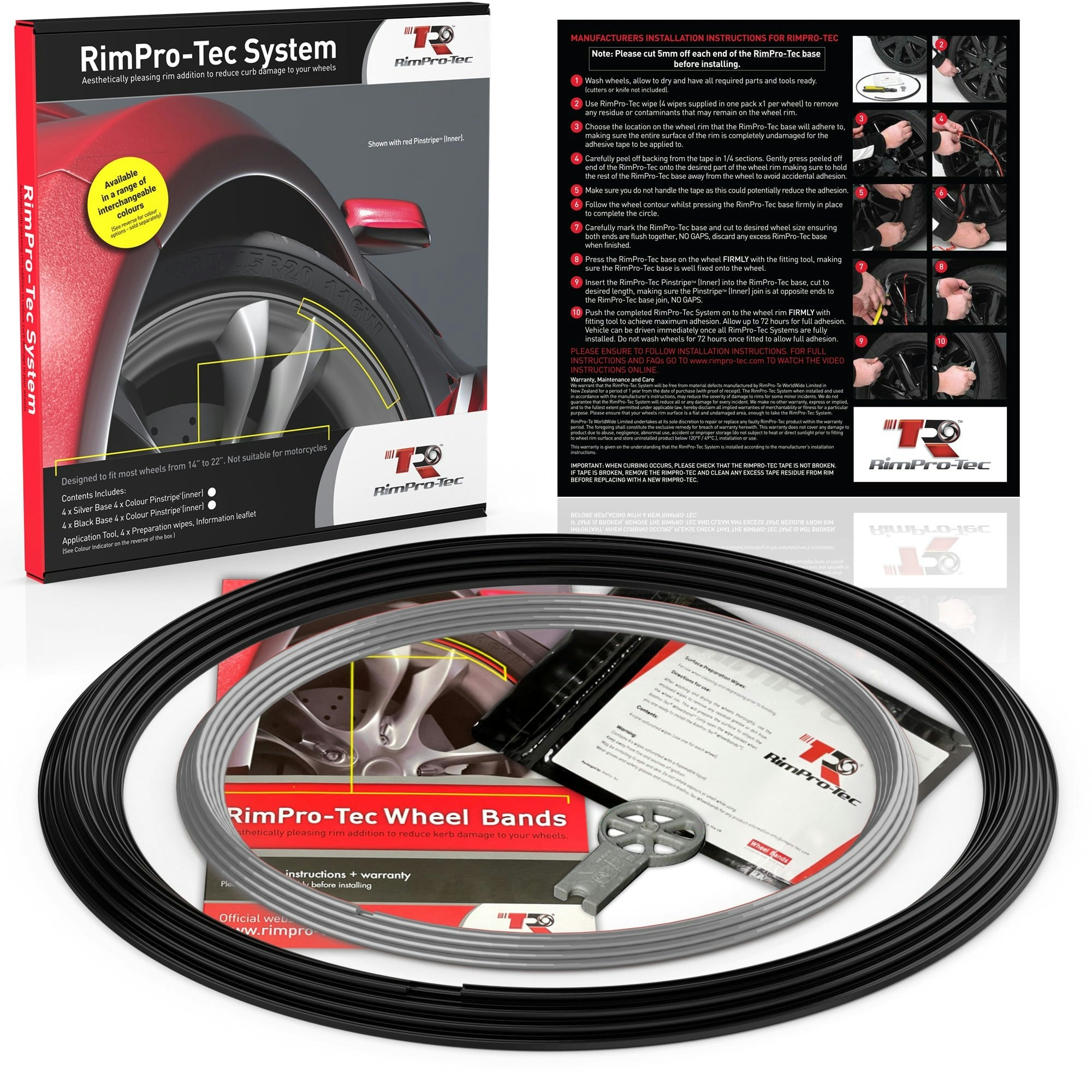 Rimpro-Tec Group Black/Silver 4X Base's 4X Pinstripe's / Rimpro-Tec® Wheelbands™ Car Wheel Styling Kit