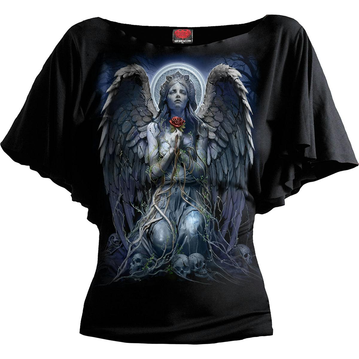 Spiral Direct Black Grieving Angel - Boat Neck Bat Sleeve Top - 4XL - Digital - Digital