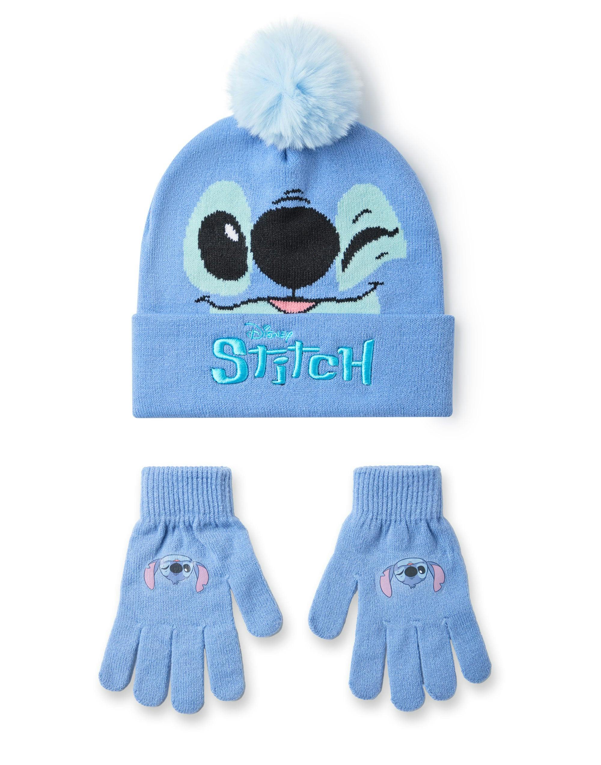 Vanilla Underground Girls Blue Disney Stitch Character Face Beanie And Gloves Set (One Size)