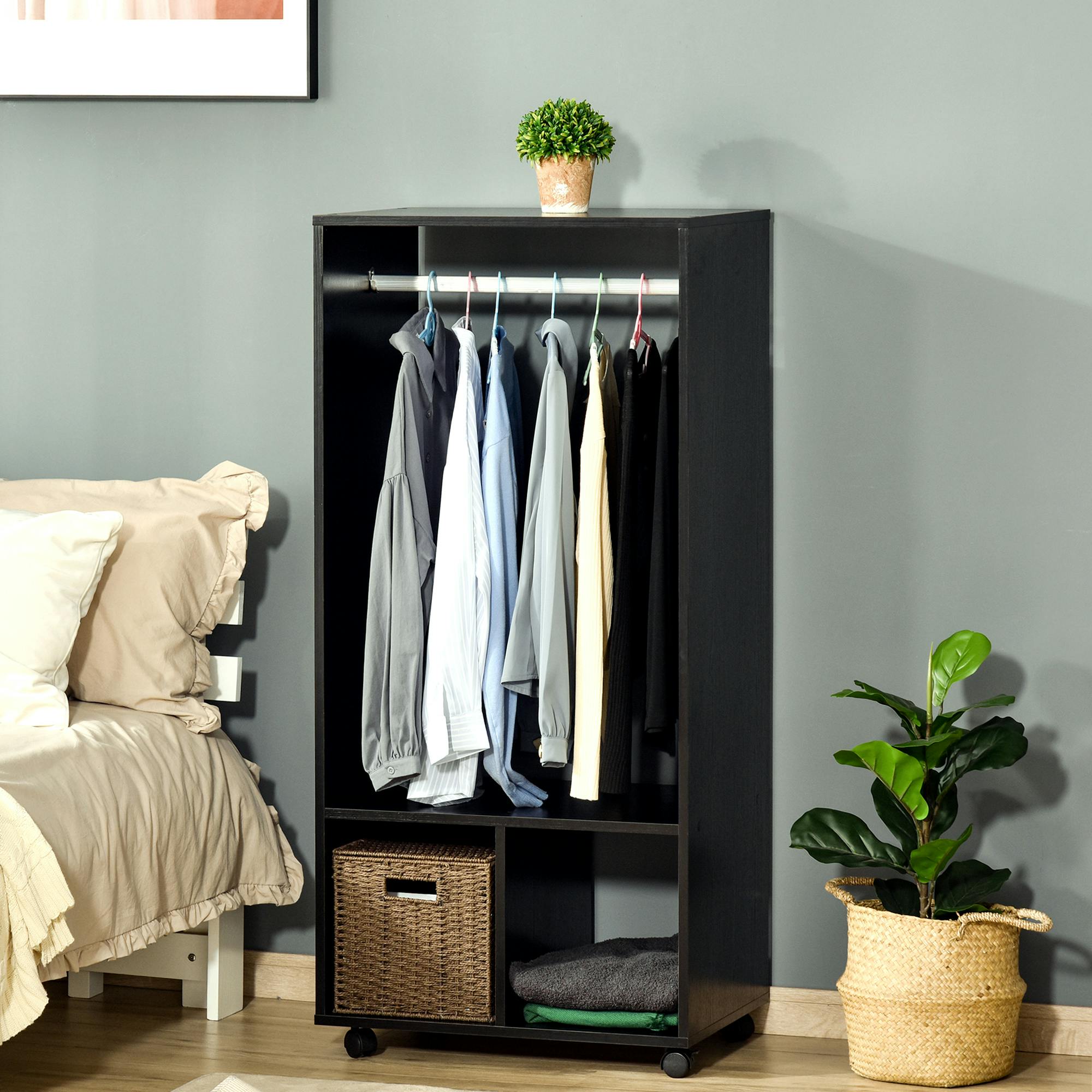 Rackhams White/Black Open Wardrobe Clothes Rail Bedroom Clothes Storage Rod Shelves