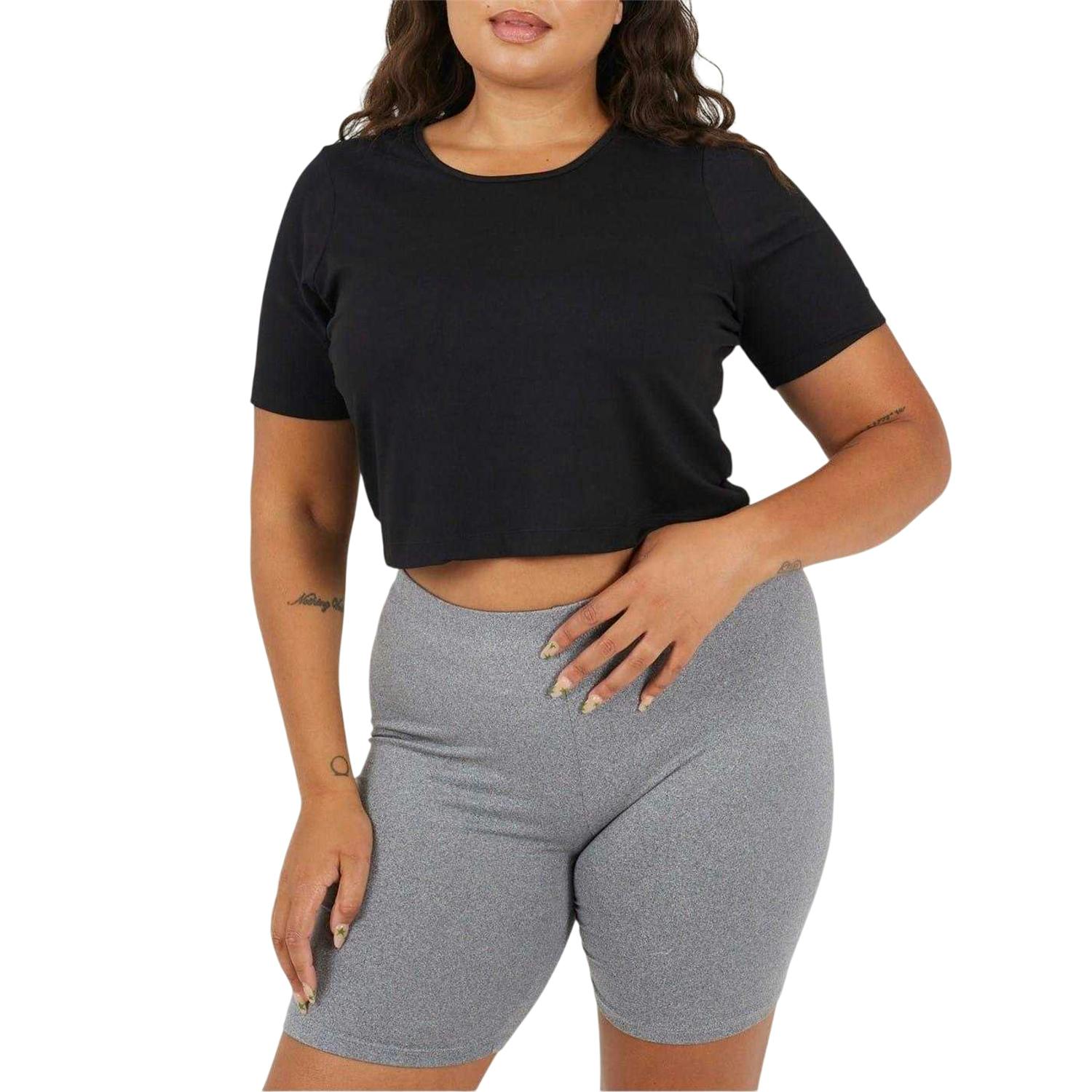 Brave Soul Women's Black Plain Plus Crop T-Shirt - 18 Uk - 95% Cotton/5% Elastane