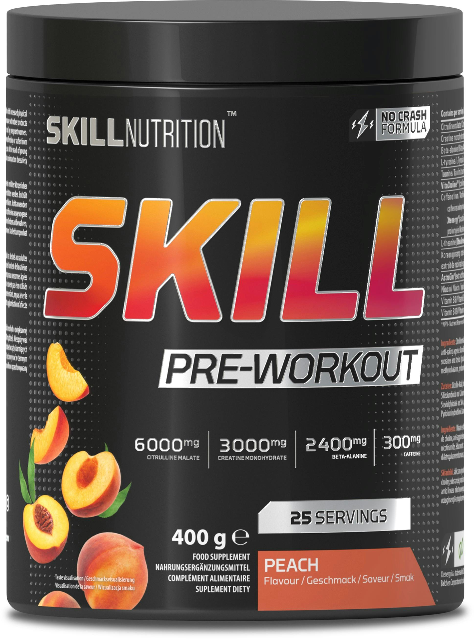Skill Nutrition Pre-Workout Peach - No-Crash Formula with Extended-Release Caffeine | Xtenergy®, TheaGreen™, Vitacholine®, Astragin® | Vegan, Halal | B-Vitamins, Citrulline, Beta-Alanine - Image 3