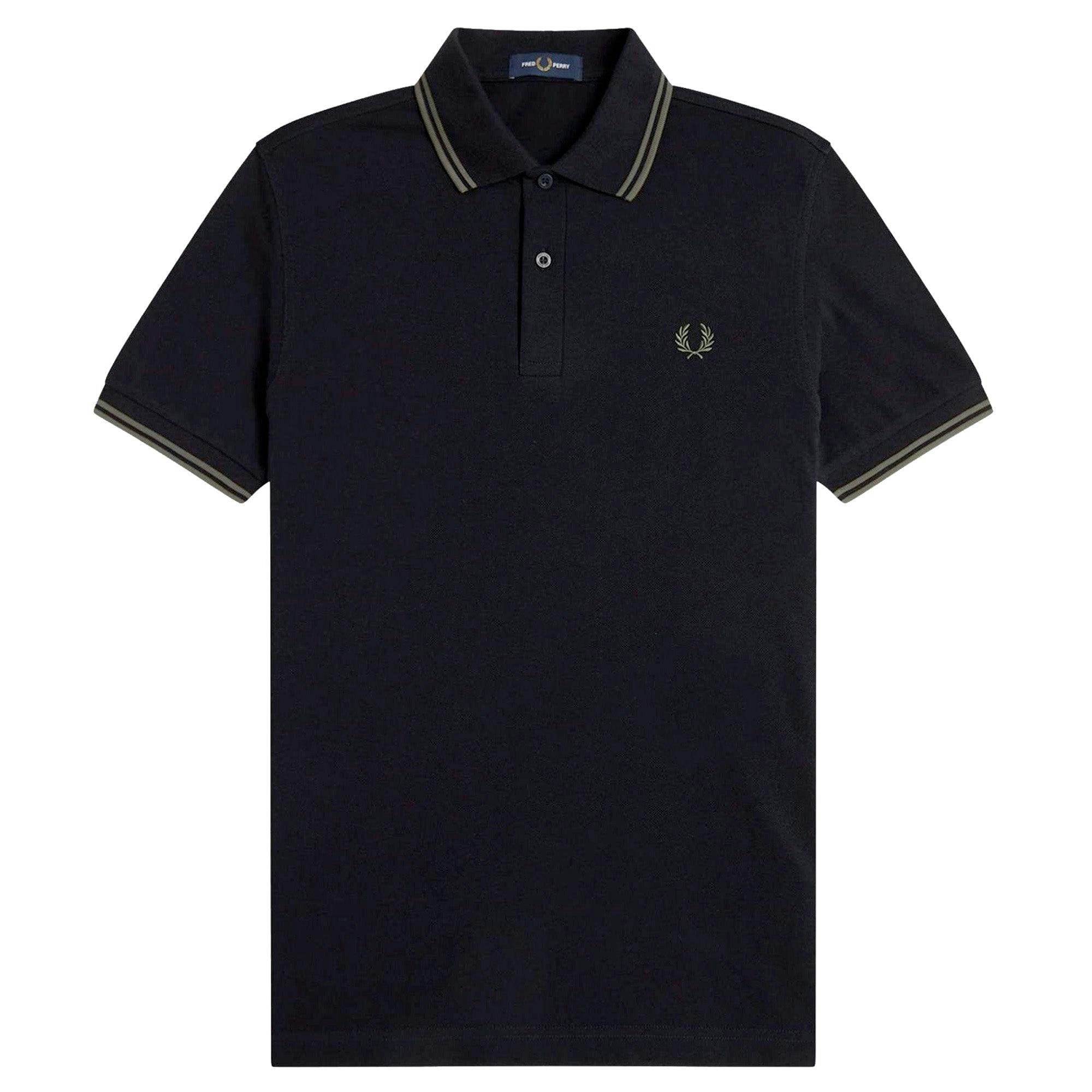 Fred Perry Black/Green Twin Tipped Polo Shirt - /Field - Large
