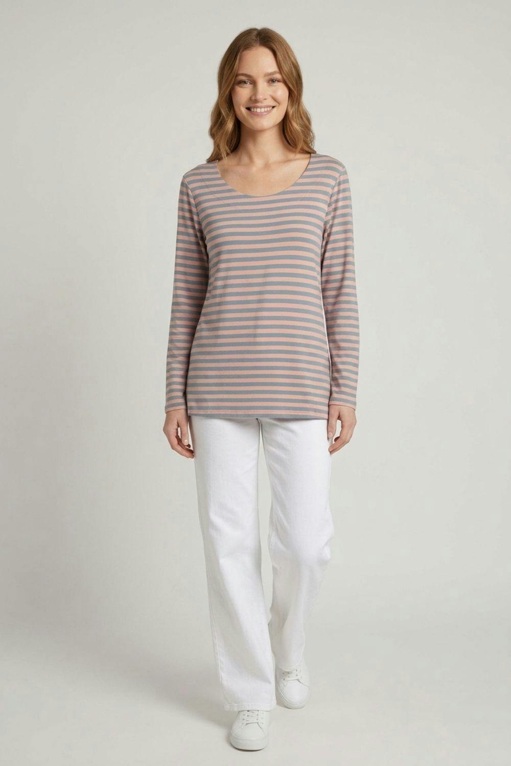 Izabel London Pink Striped Relaxed Long Sleeve Top - One