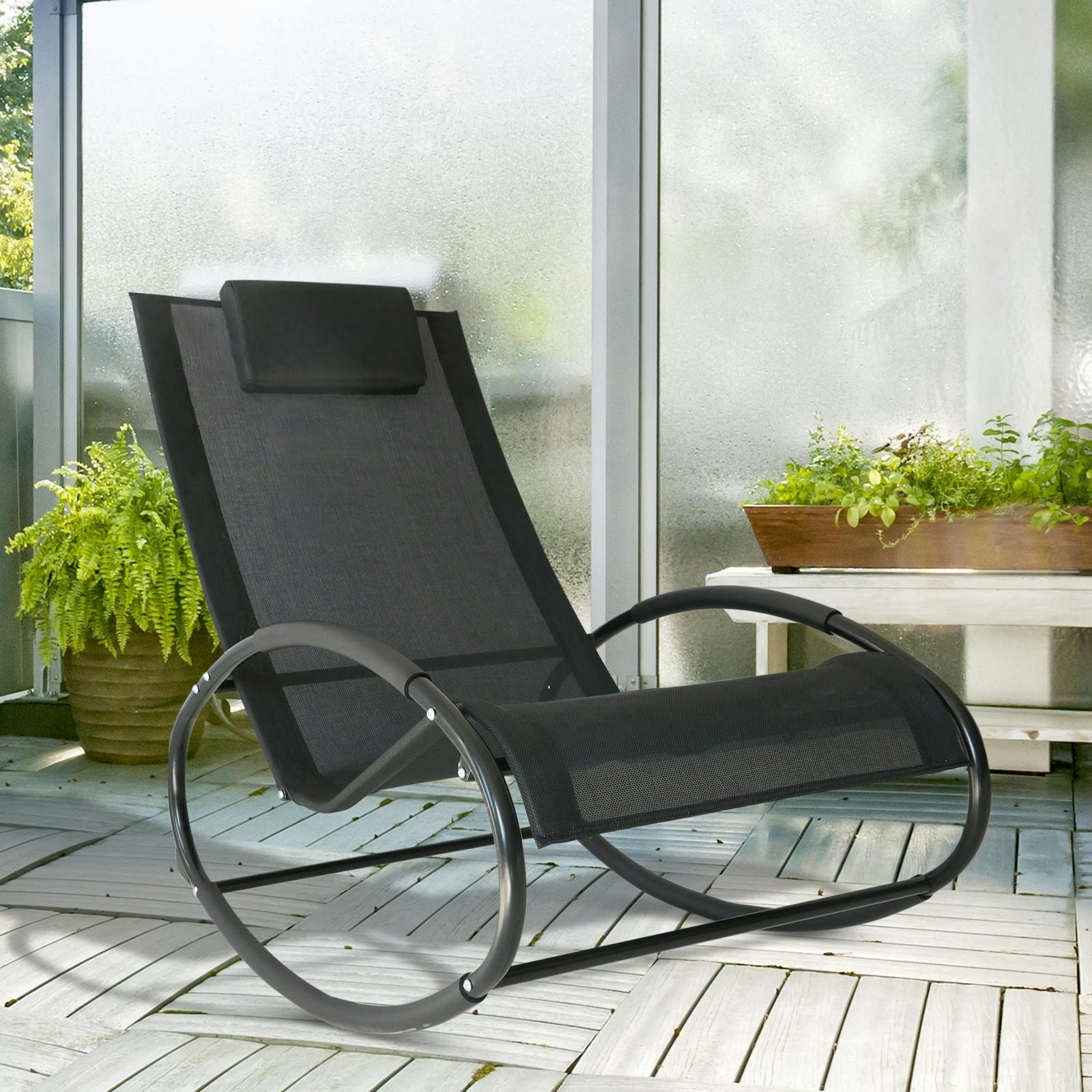 Rackhams Patio Rocking Chair Orbital Zero Gravity Seat Pool Chaise W/ Pillow