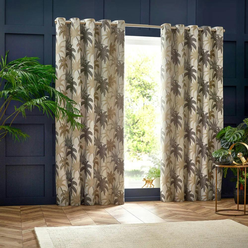 Wylder Galapagos Jacquard Eyelet Curtains - Natural - 117Cm X 137Cm - Natural - 100% Polyester