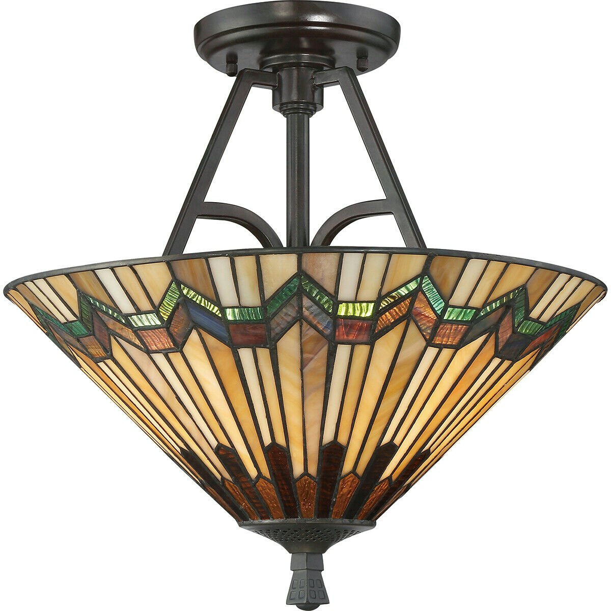 Loops Bronze Bulb Semi Flush Uplighter Tiffany Style Glass Valiant Led E27 60W Size 2