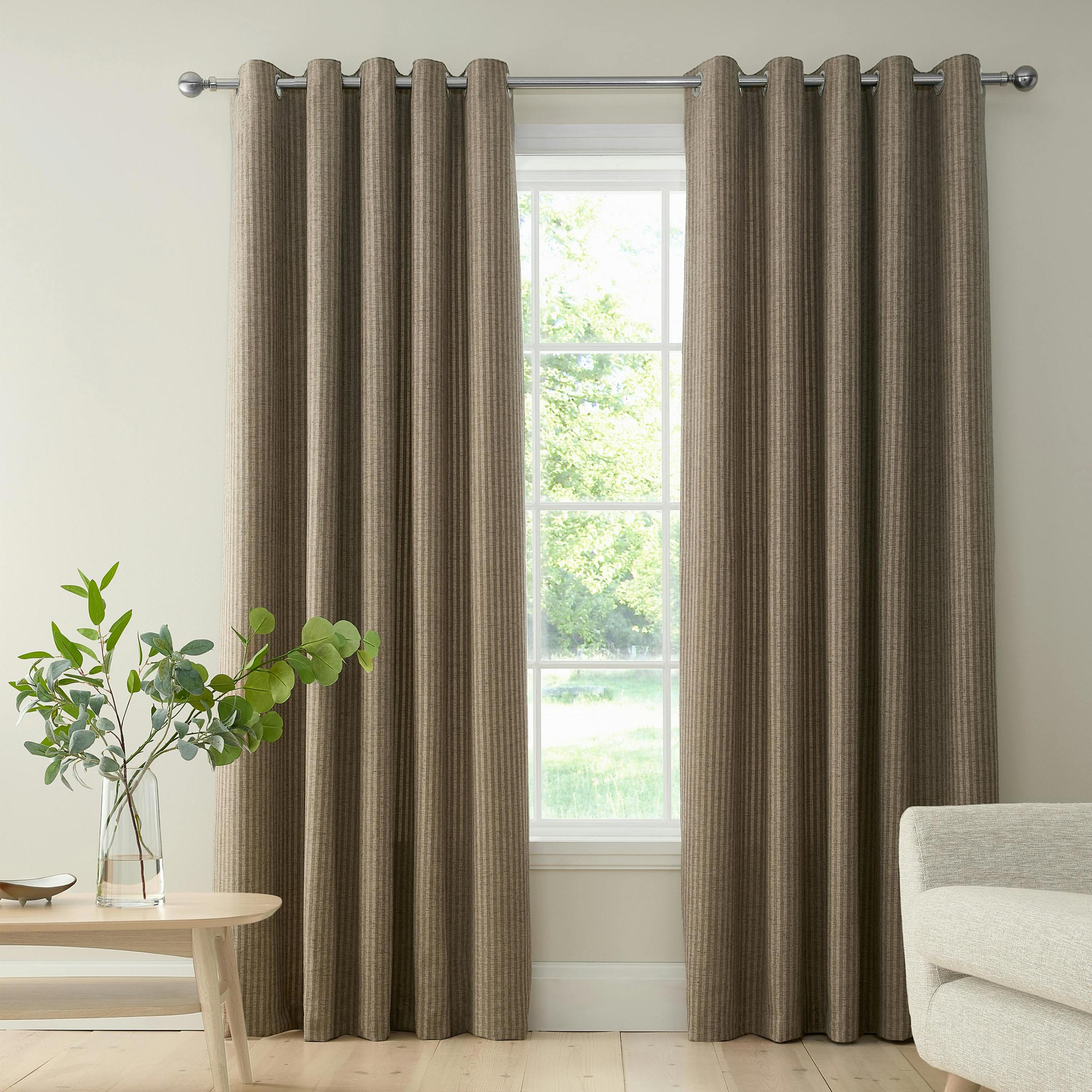 Rackhams Light Chenille Stripe Lined Eyelet Curtains Natural - 46 X 54 Inch - Natural