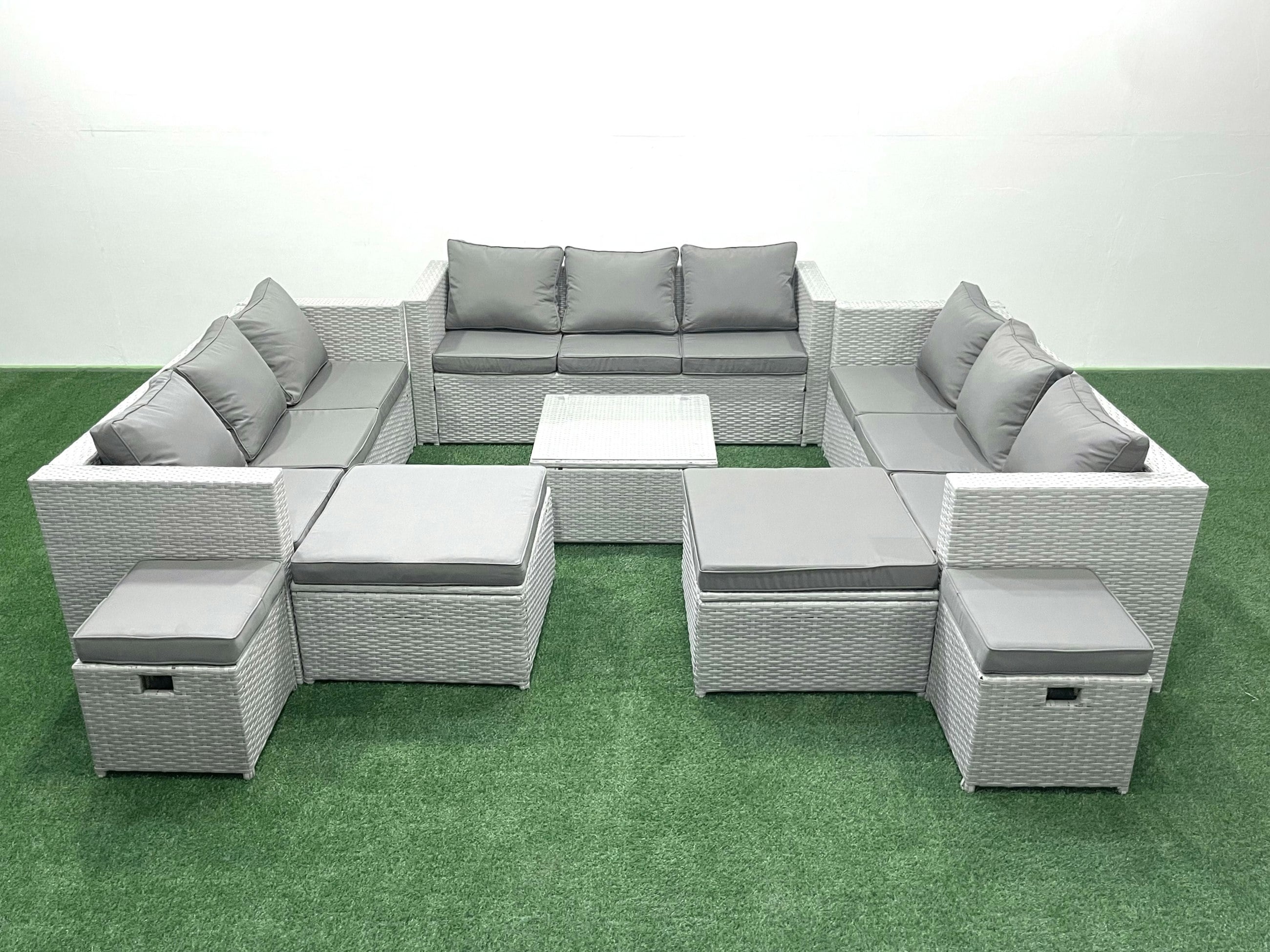 Fimous Light/Grey Rattan Garden Outdoor Furniture Set 13 Seater Rattan Garden Sofa Set With 4 Footstools Mixed