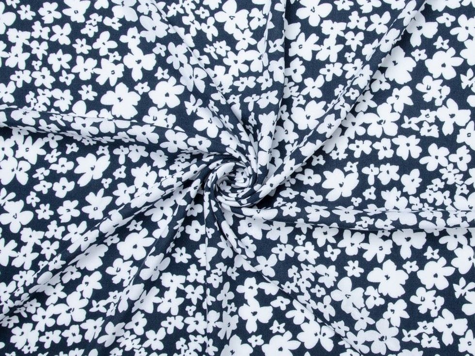 Minerva Core Range Blue Minerva Deadstock Viscose Challis Fabric - Flowers Design Dressmaking Fabric, 140 Cm / 56" Wide - Per Metre