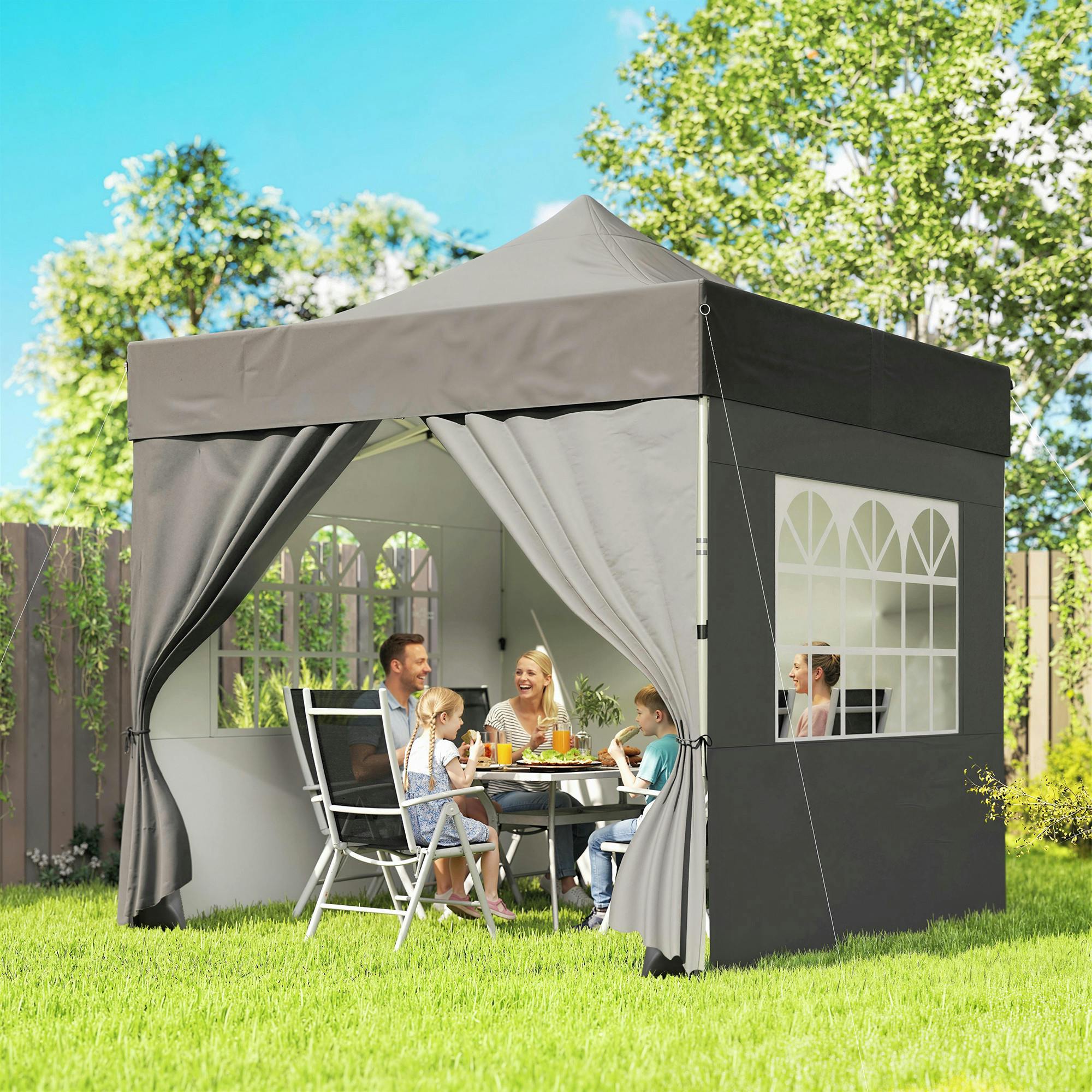 Rackhams Dark/Grey Heavy Duty Pop Up Gazebo With Sides, Upf50+ Marquee Gazebo