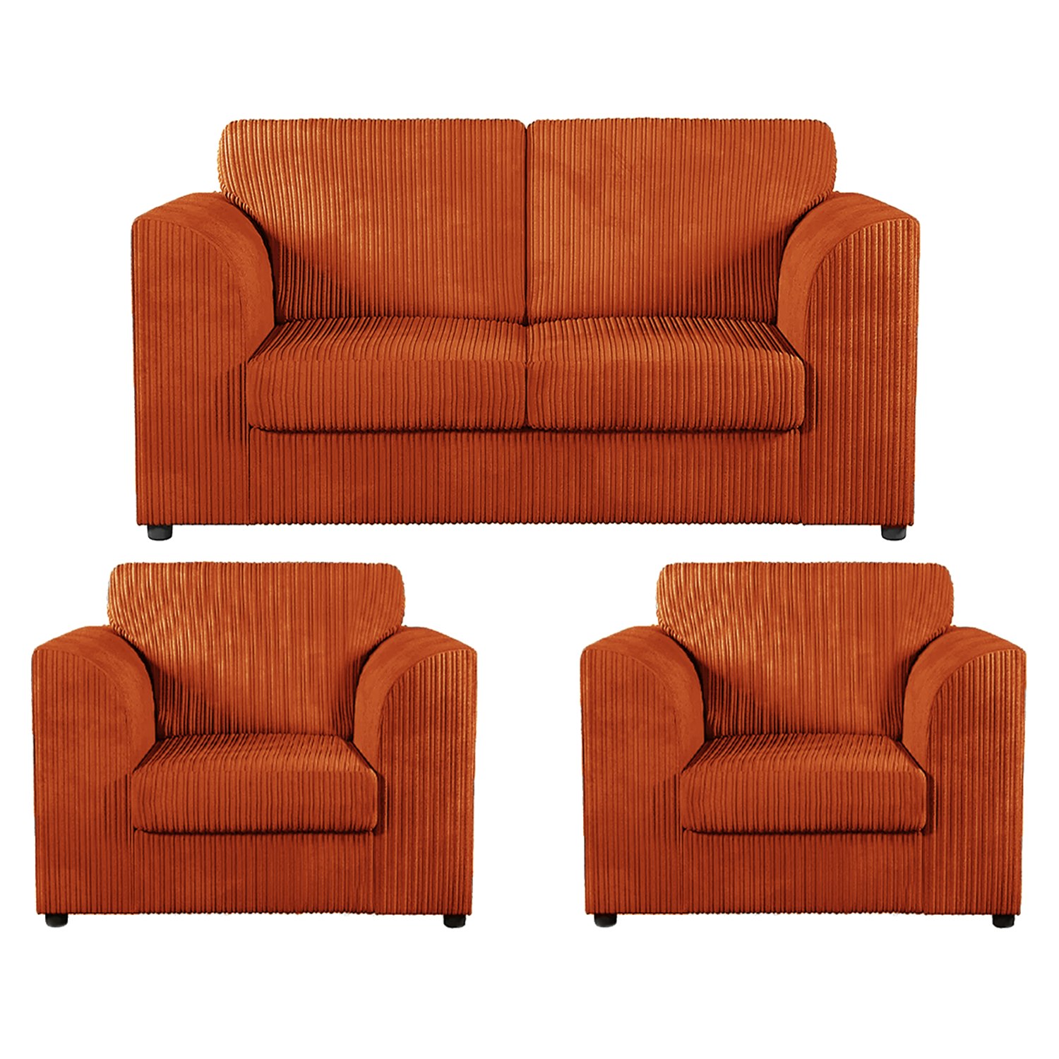 Furnishings For Less Orange Luxor Jumbo Cord 2 Seater And 2 X Armchairs - Full Back