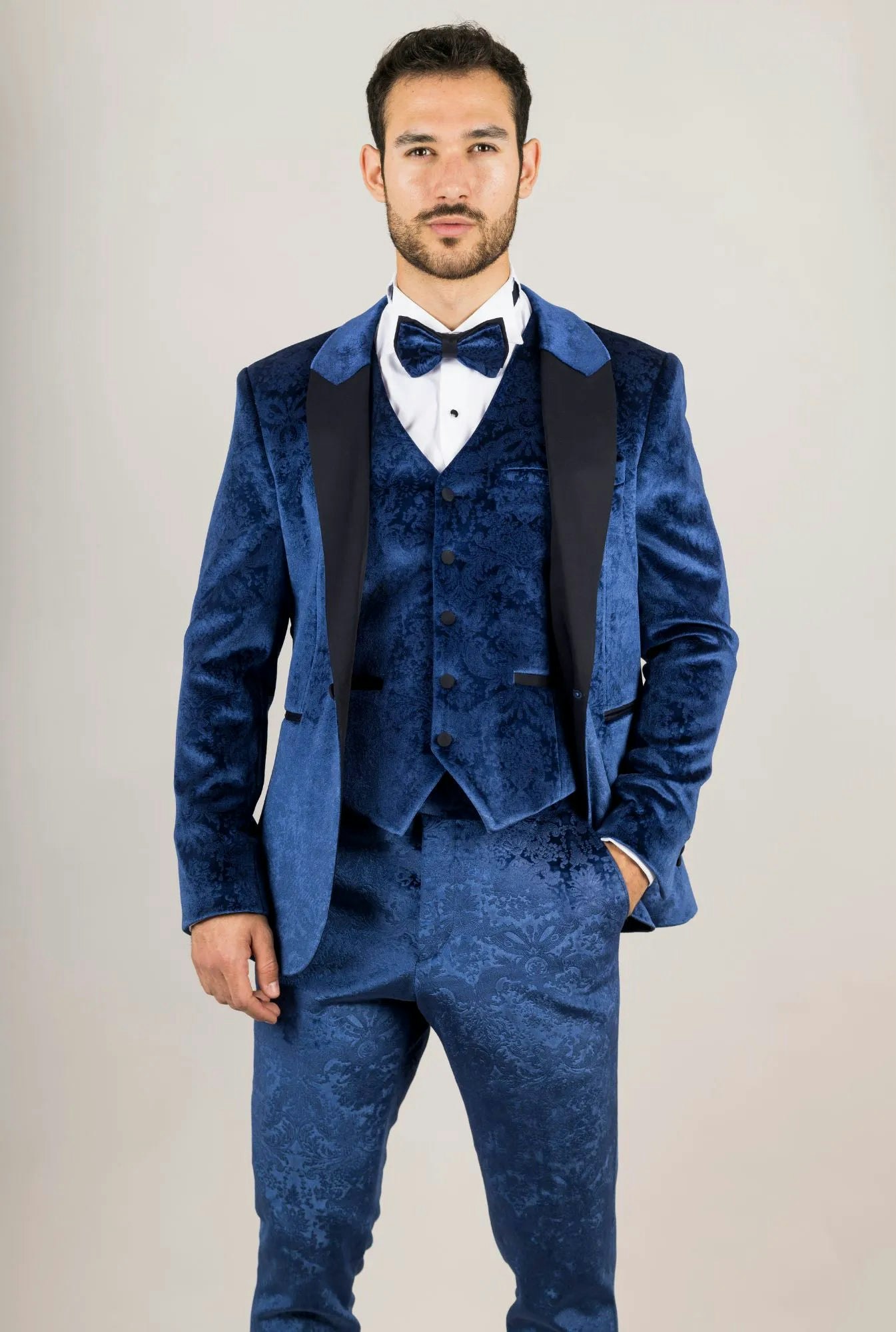 Truclothing Men's Blue Ak-27 - 3 Piece Velvet Wedding Tuxedo Suit - 42" Jacket 36" Trousers