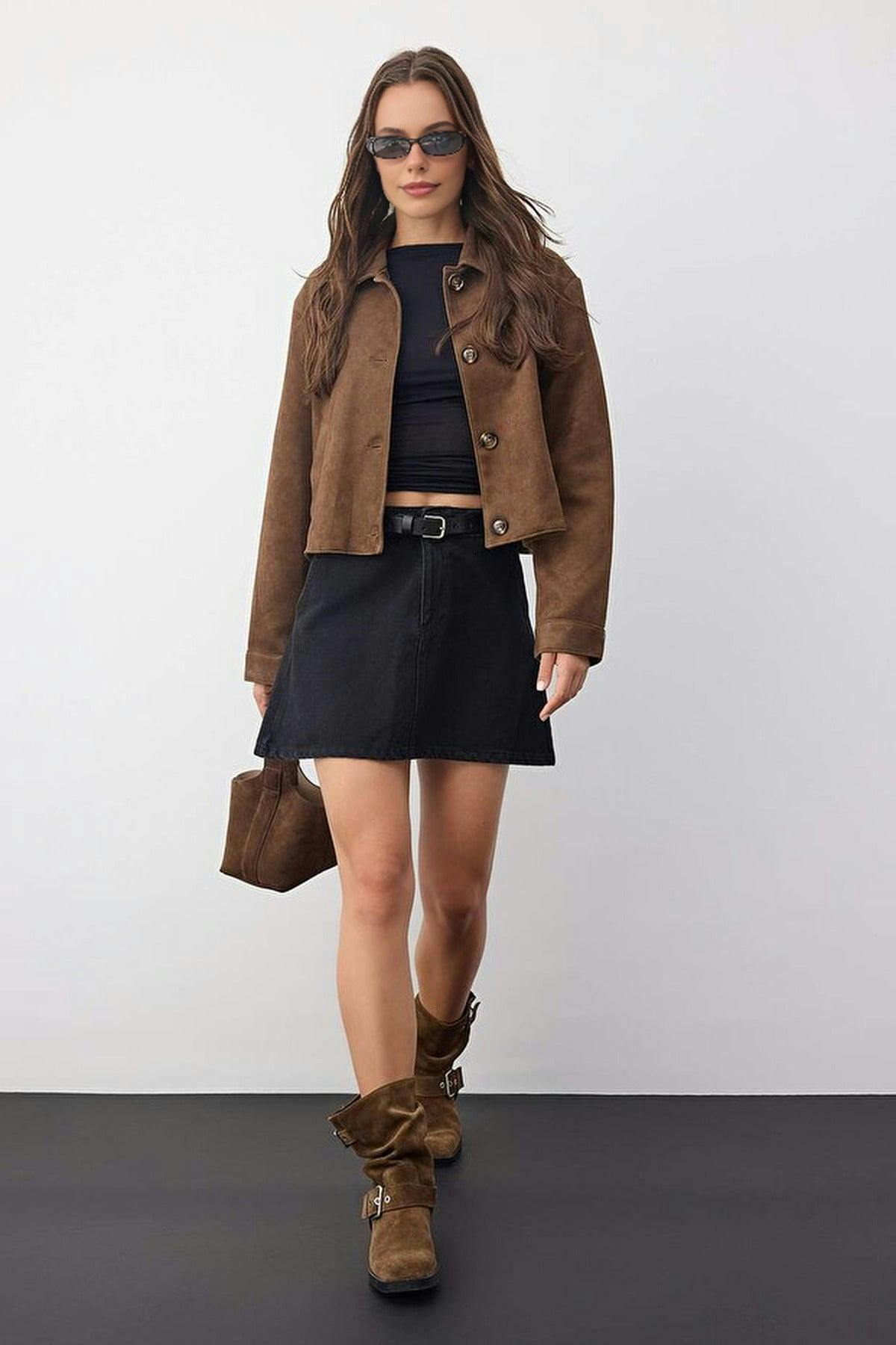 Wovcor Black Denim Skirt With Belt Detail - 14