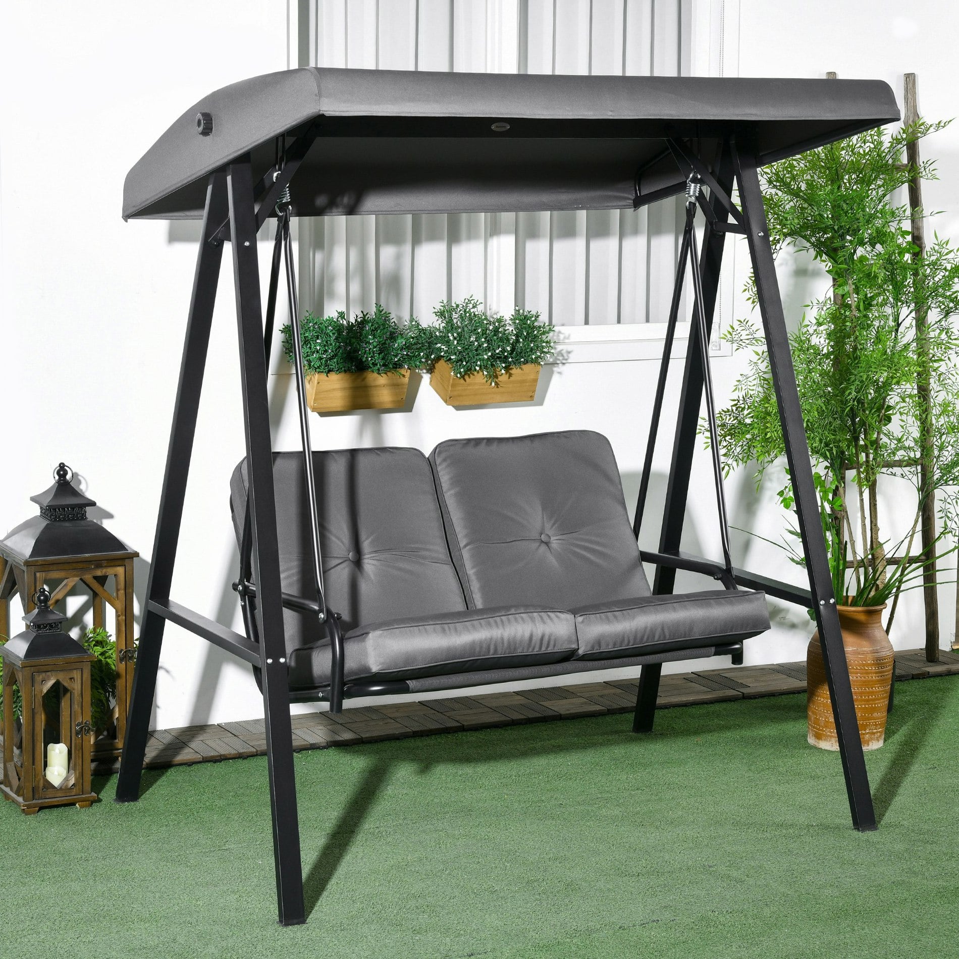 Rackhams 2 Seater Garden Outdoor Swing Chair Hammock W/ Adjustable Canopy